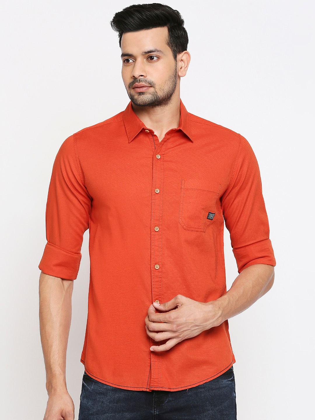 

Mufti Men Rust Slim Fit Solid Casual Shirt