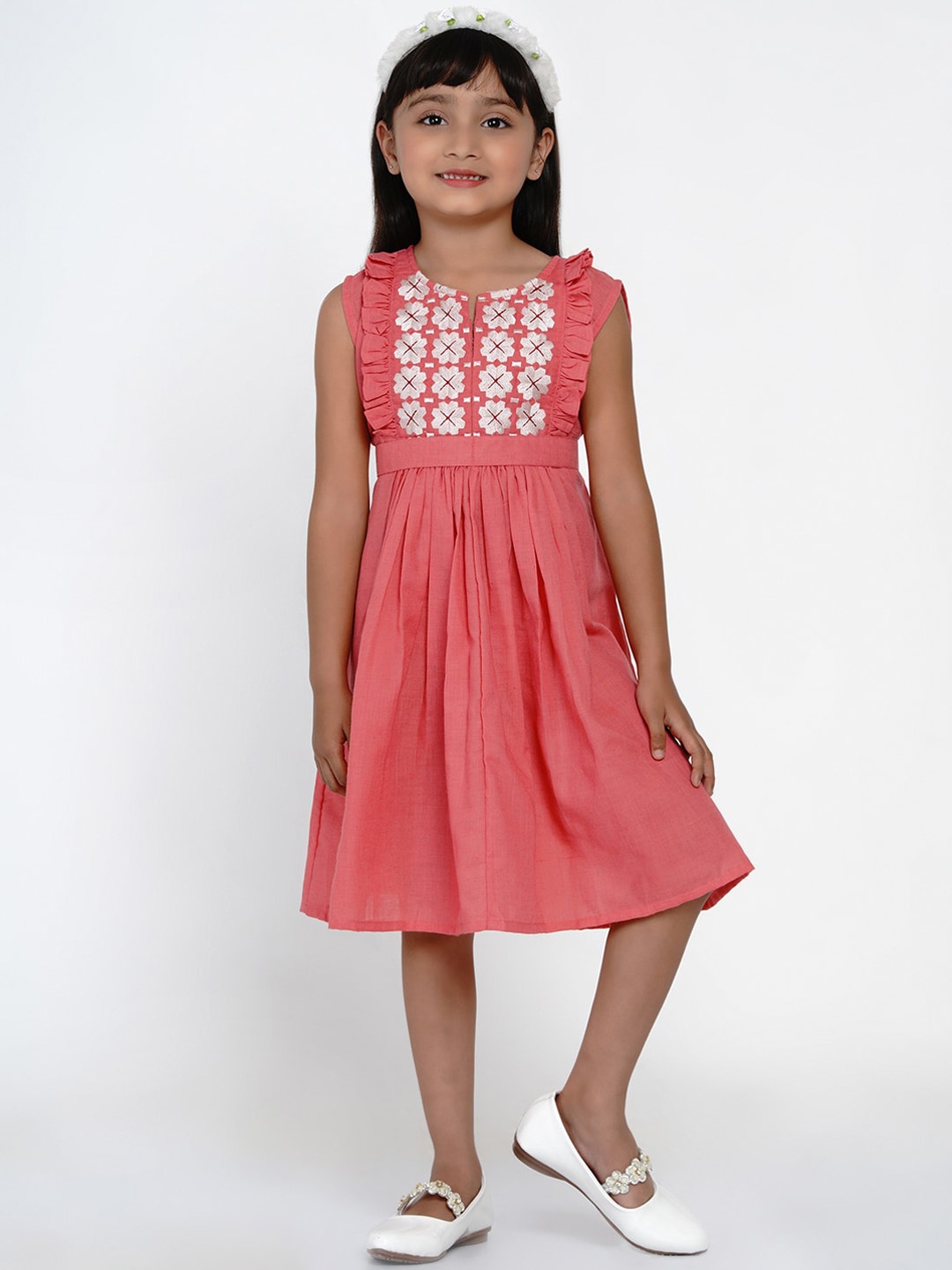 

Bitiya by Bhama Girls Peach-Coloured Embroidered Fit and Flare Dress
