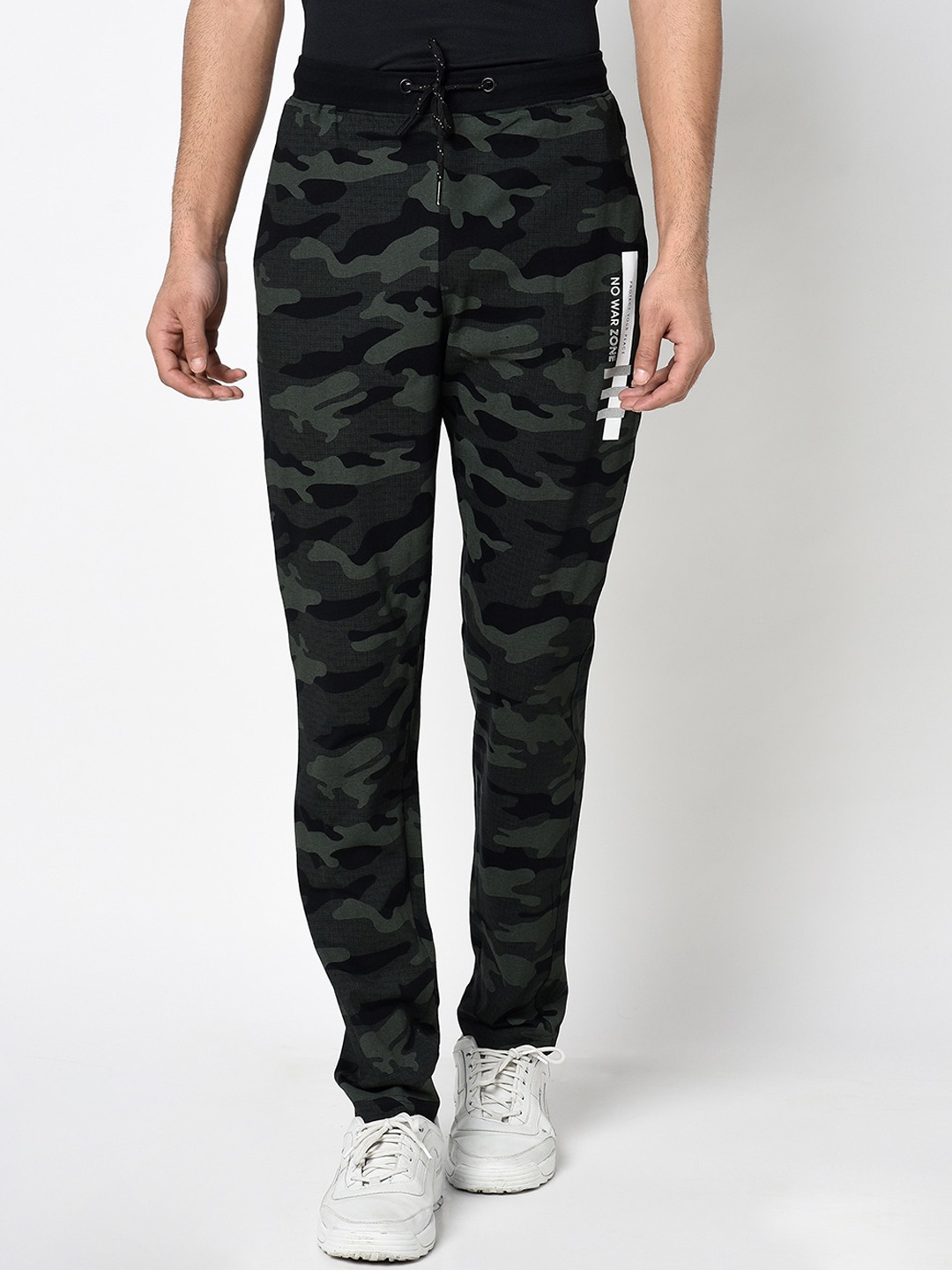 

Octave Men Charcoal Grey & Olive Green Camouflage Print Cotton Cargos