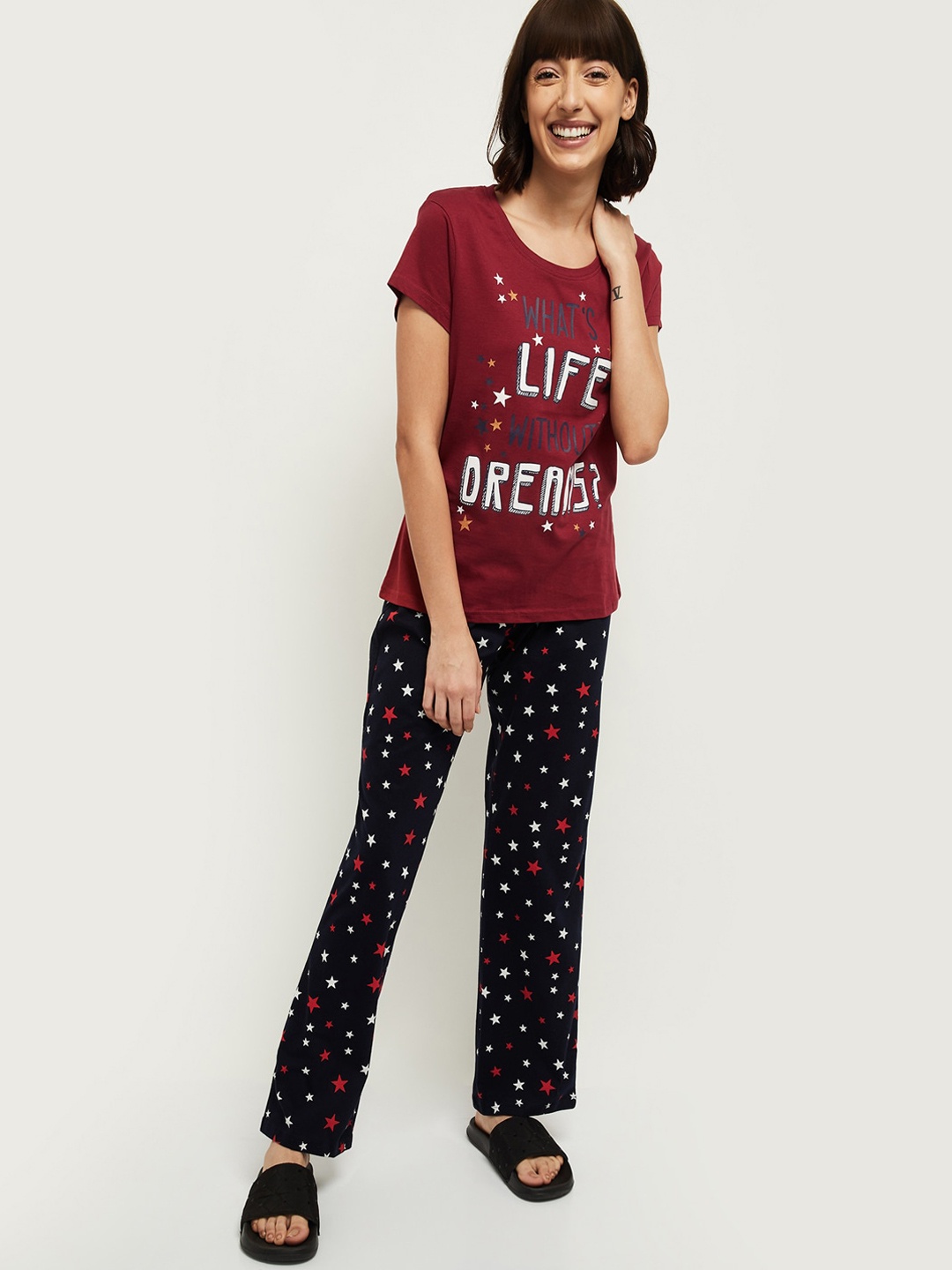 

max Women Red & Navy Blue Printed Pure Cotton Night Suit BK07AZ