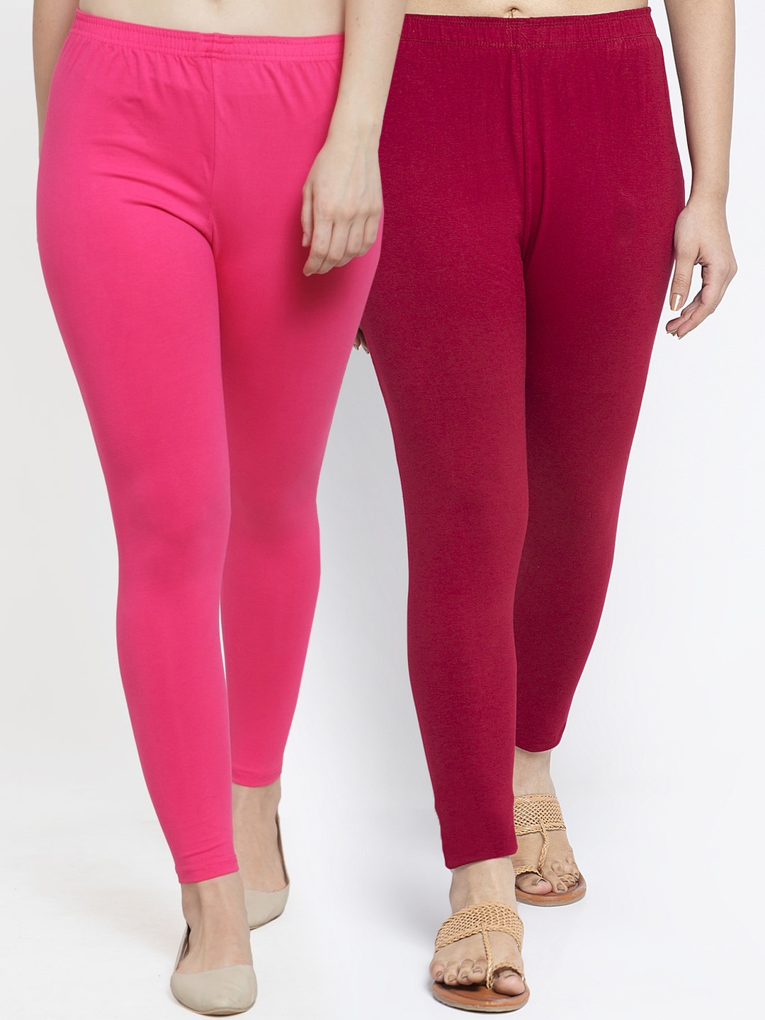 

GRACIT Women Pack Of 2 Solid Ankle-Length Leggings, Pink