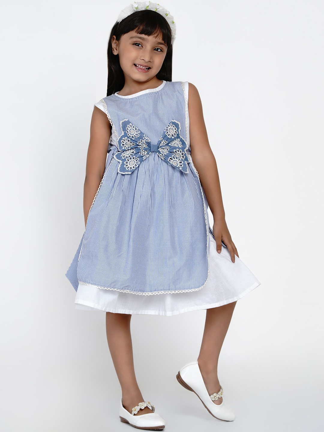 

Bitiya by Bhama Girls Blue Striped Fit and Flare Dress