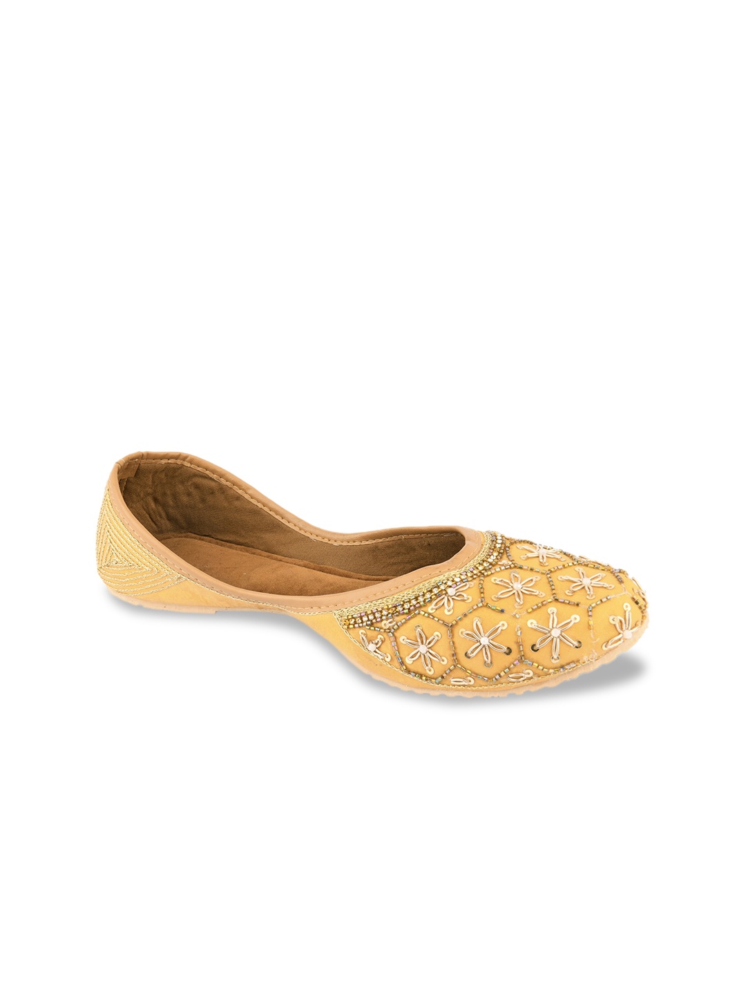 

DESI COLOUR Women Gold-Toned Embellished Mojaris