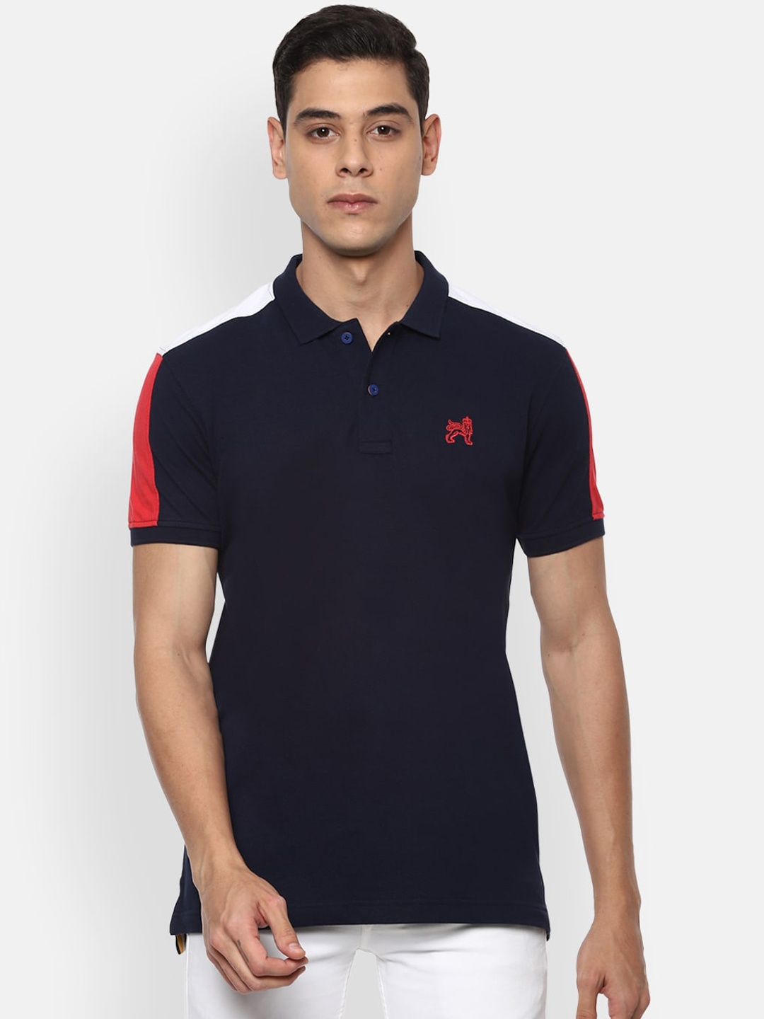 

Van Heusen Sport Men Navy Blue Solid Polo Collar Pure Cotton T-shirt