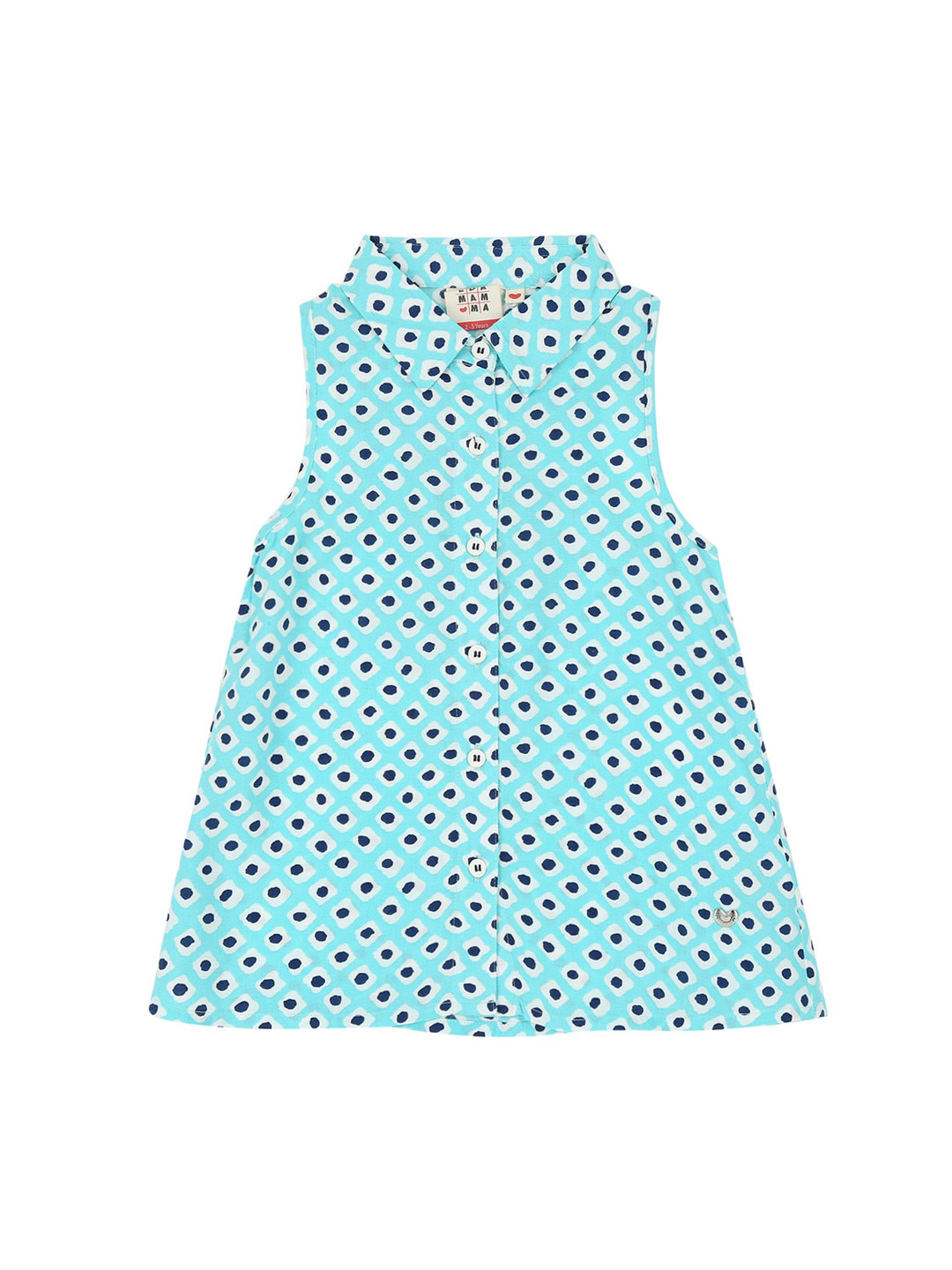 

Ed-a-Mamma Blue & White Printed Peter Pan Collar A-Line Sustainable Top