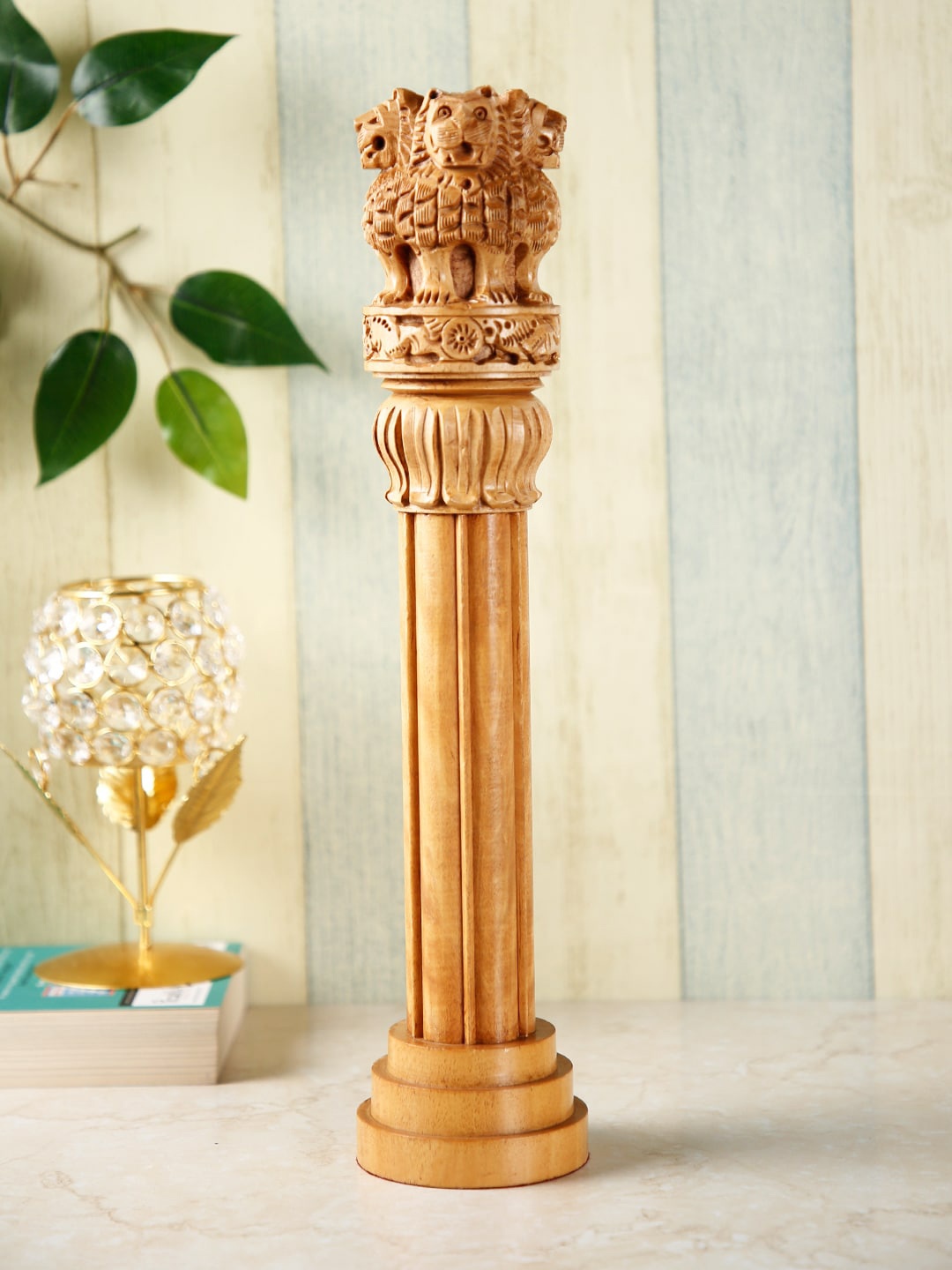 

CraftVatika Gold-Toned Wood Ashoka Stambh Idol Showpiece