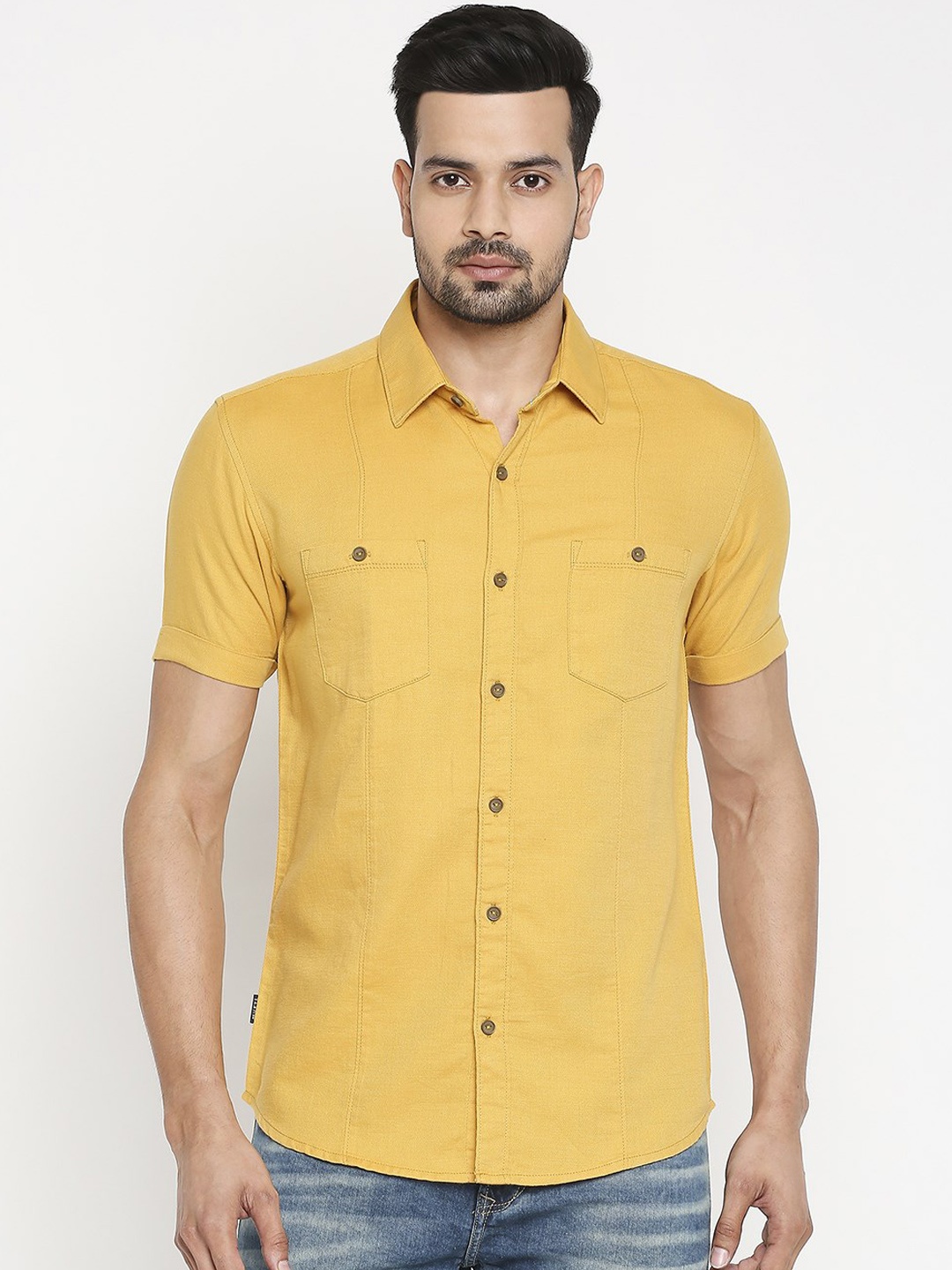 

Mufti Men Mustard Slim Fit Solid Casual Shirt