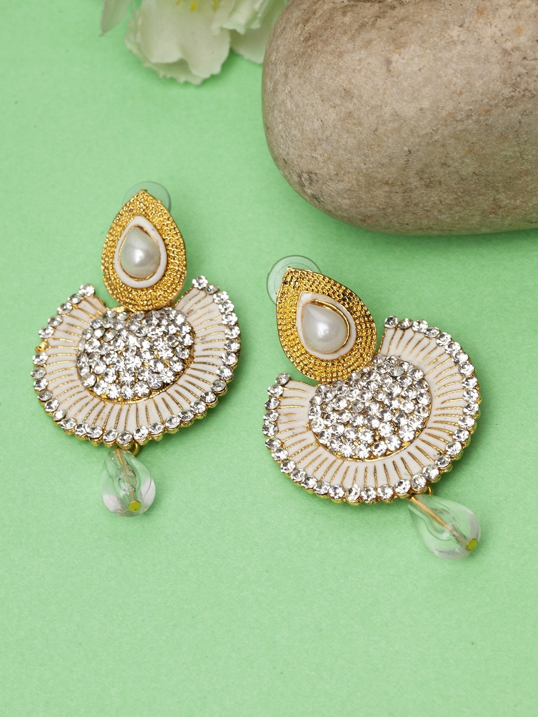 

ANIKAS CREATION White Gold-Plated Contemporary Chandbalis