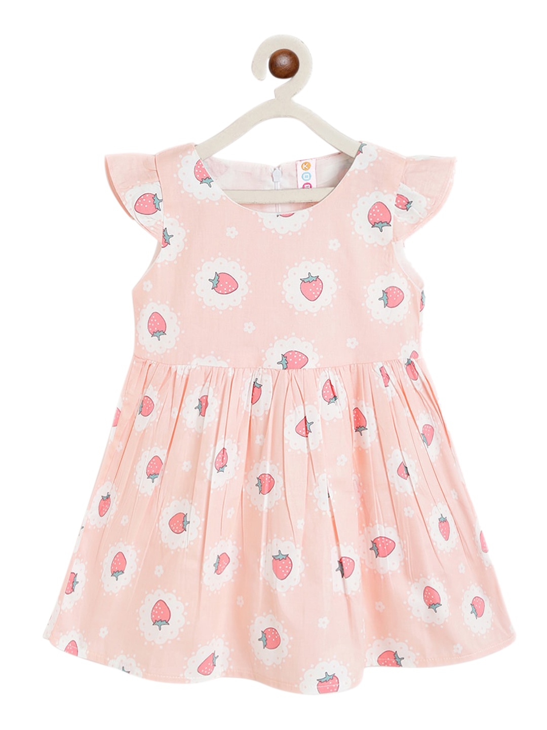 Kids On Board Girls Peach-Coloured Printed Fit and Flare Dress