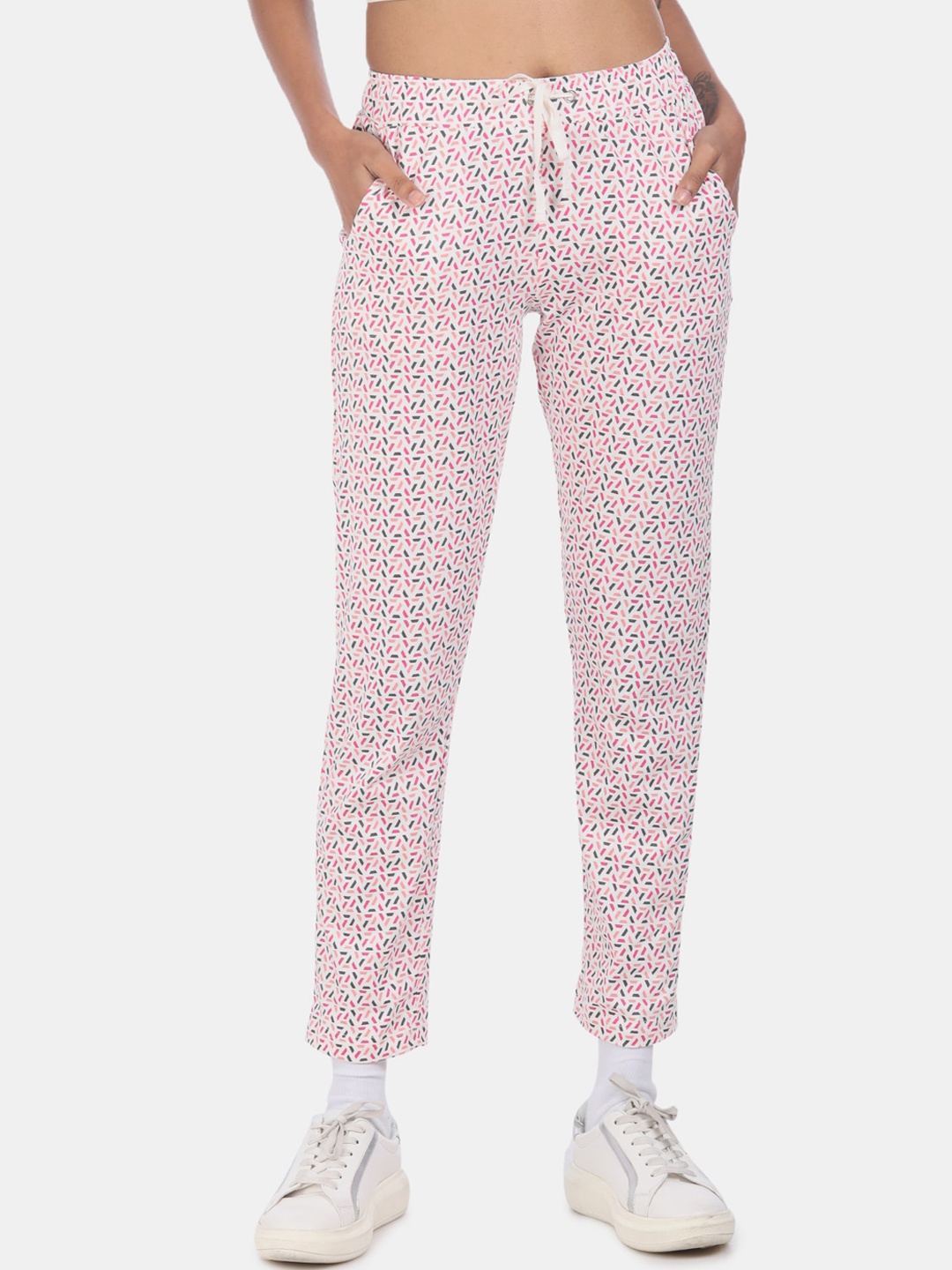 

Sugr Women White & Pink Printed Track Pants