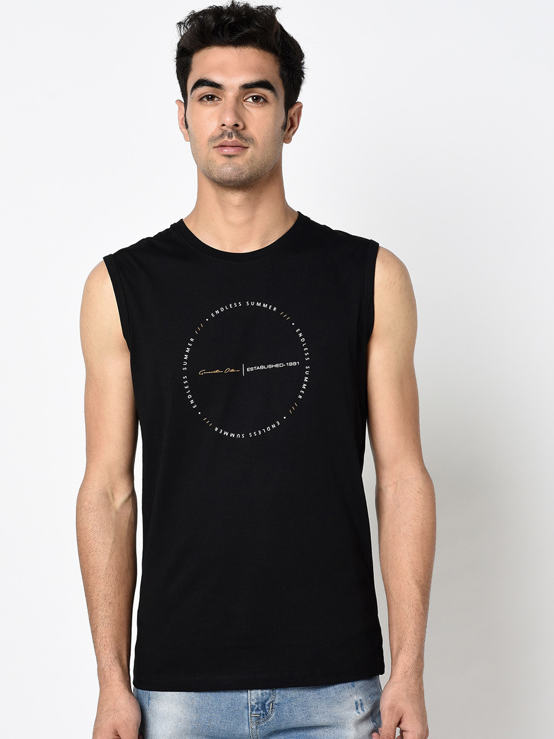 

Octave Men Black Printed Round Neck T-shirt