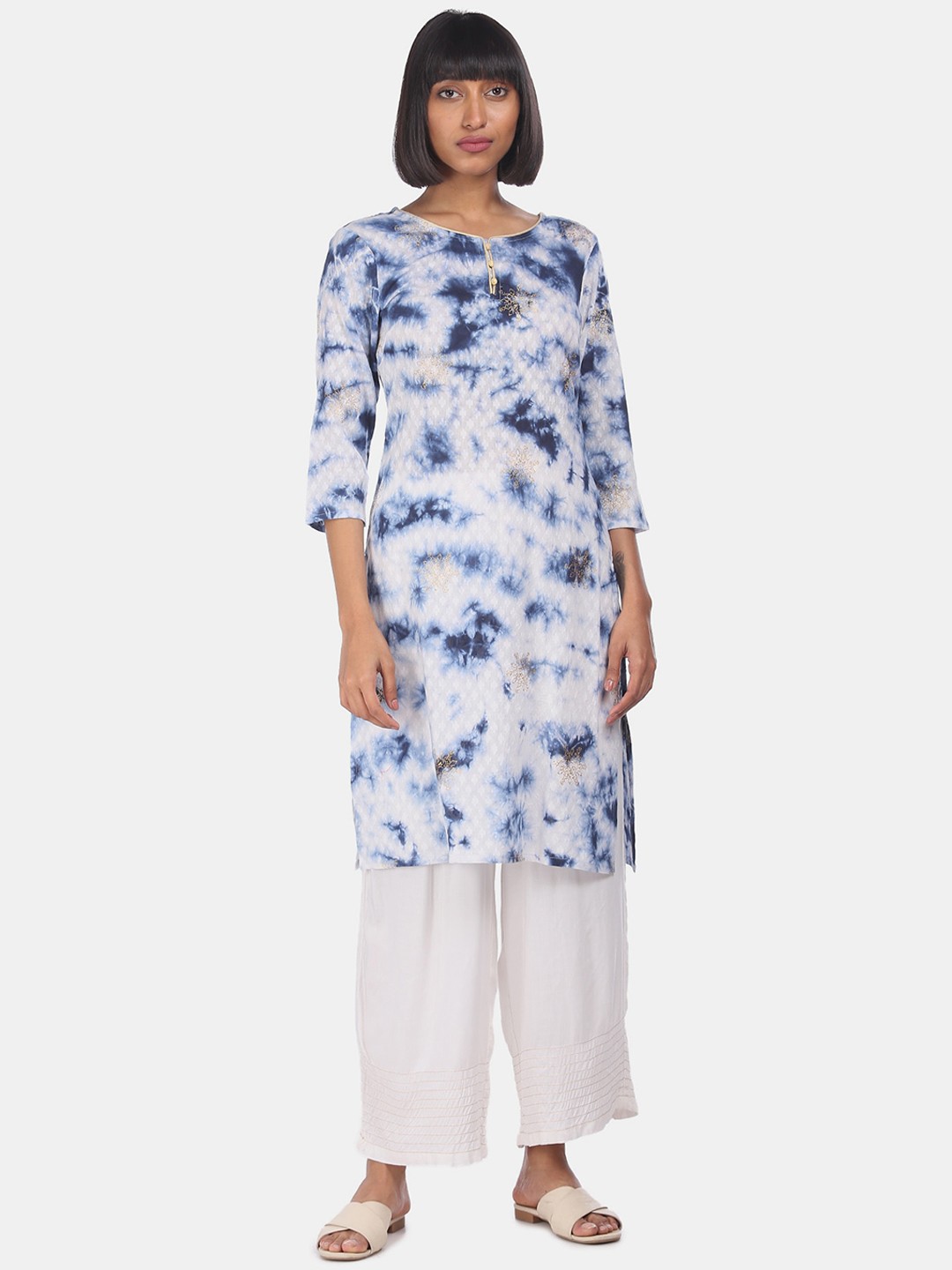 

Karigari Women Blue & Off White Dyed Kurta