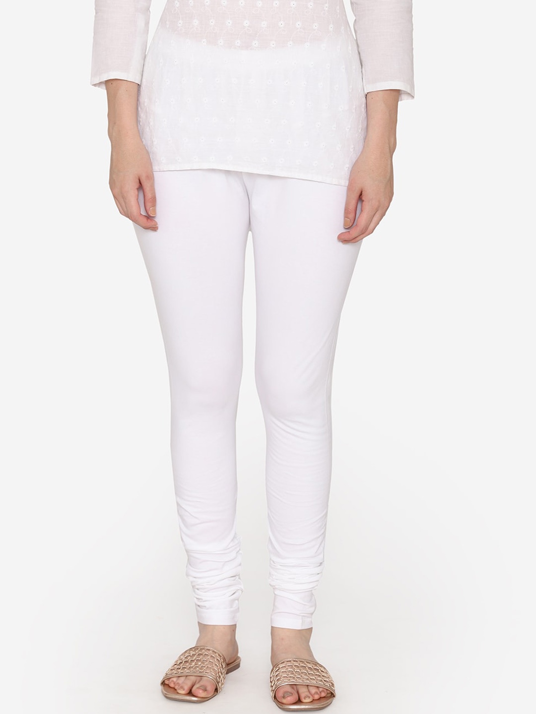 

Vami Women White Solid Churidar-Length Leggings