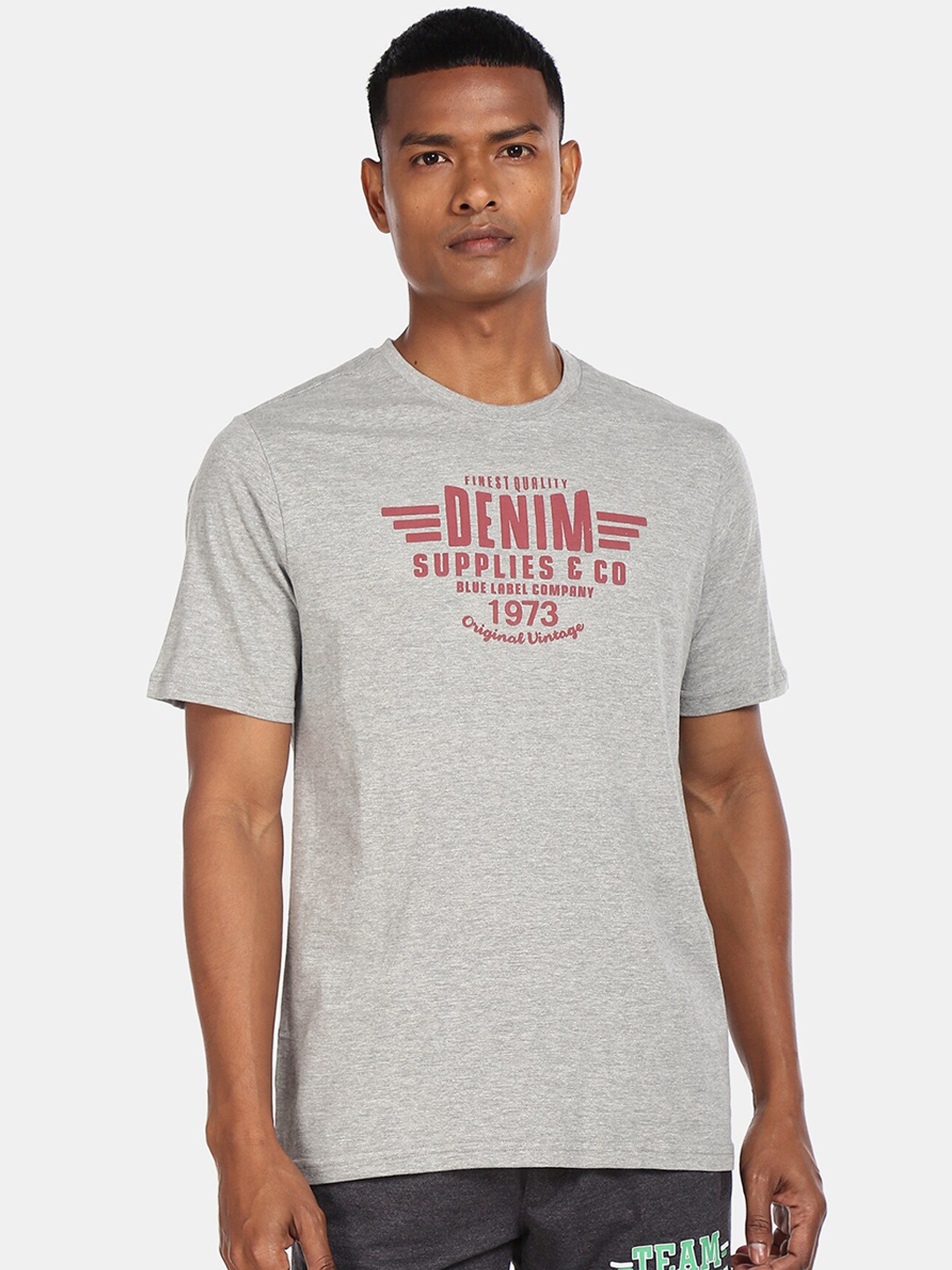 

Cherokee Men Grey Red Printed Round Neck Pure Cotton T-shirt