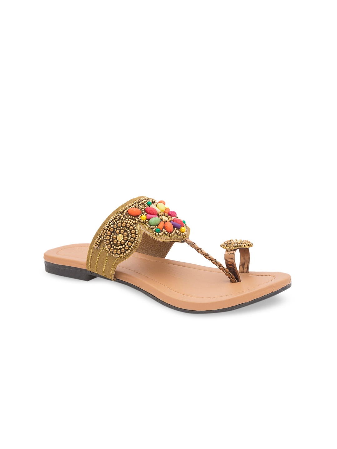 

WALK N STYLE COLLECTION Women Beige Embellished T-Strap Flats