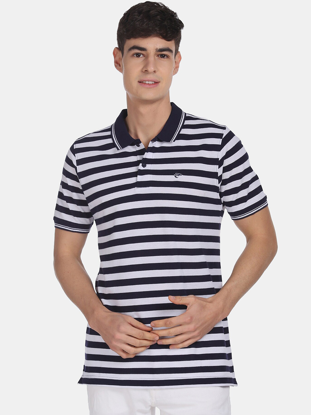 

Ruggers Men Navy Blue Striped Polo Collar T-shirt