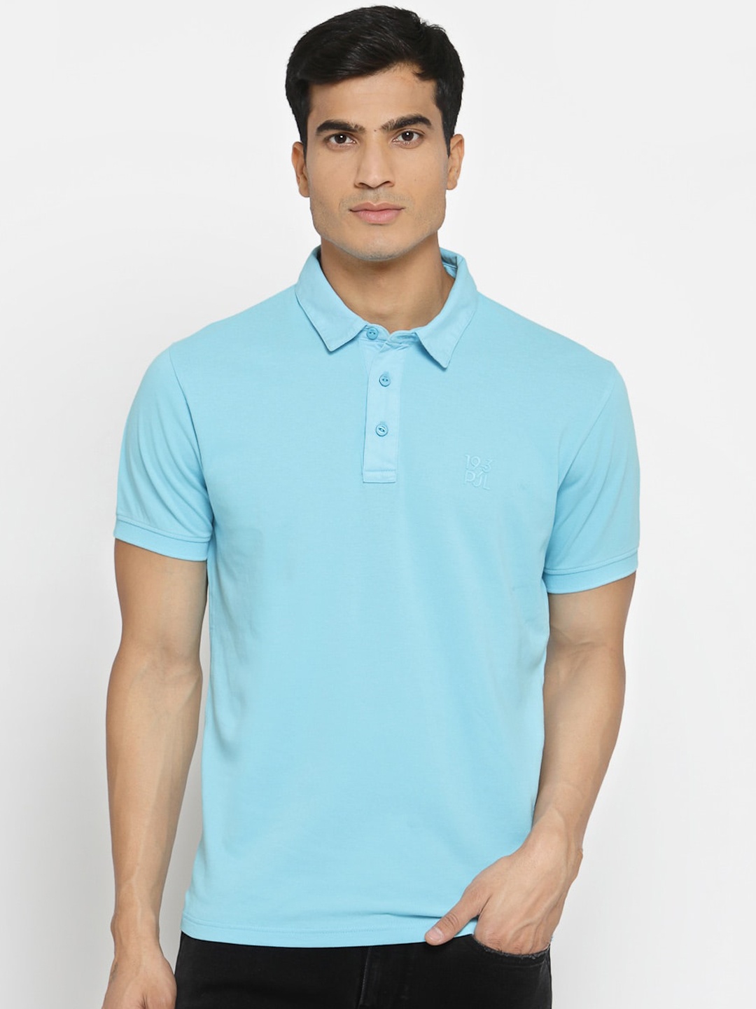 

Pepe Jeans Men Blue Solid Polo Collar T-shirt