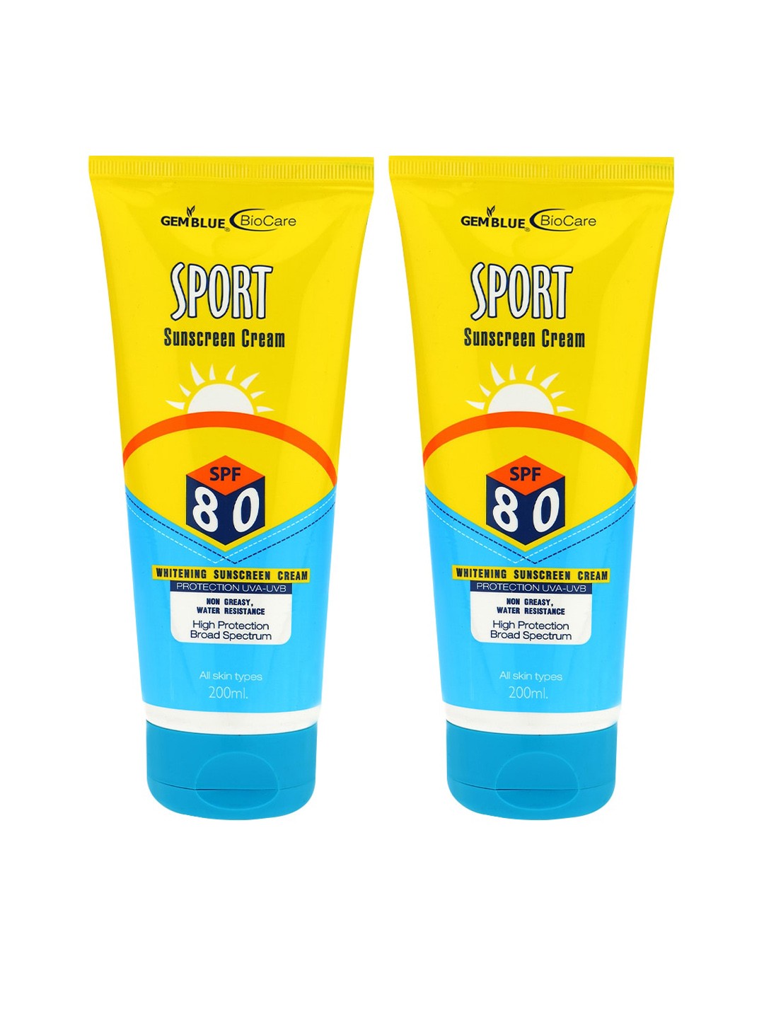 

GEMBLUE BioCare Unisex Pack of 2 Suncoat Sunscreen Cream SPF 80 400 ml, Blue