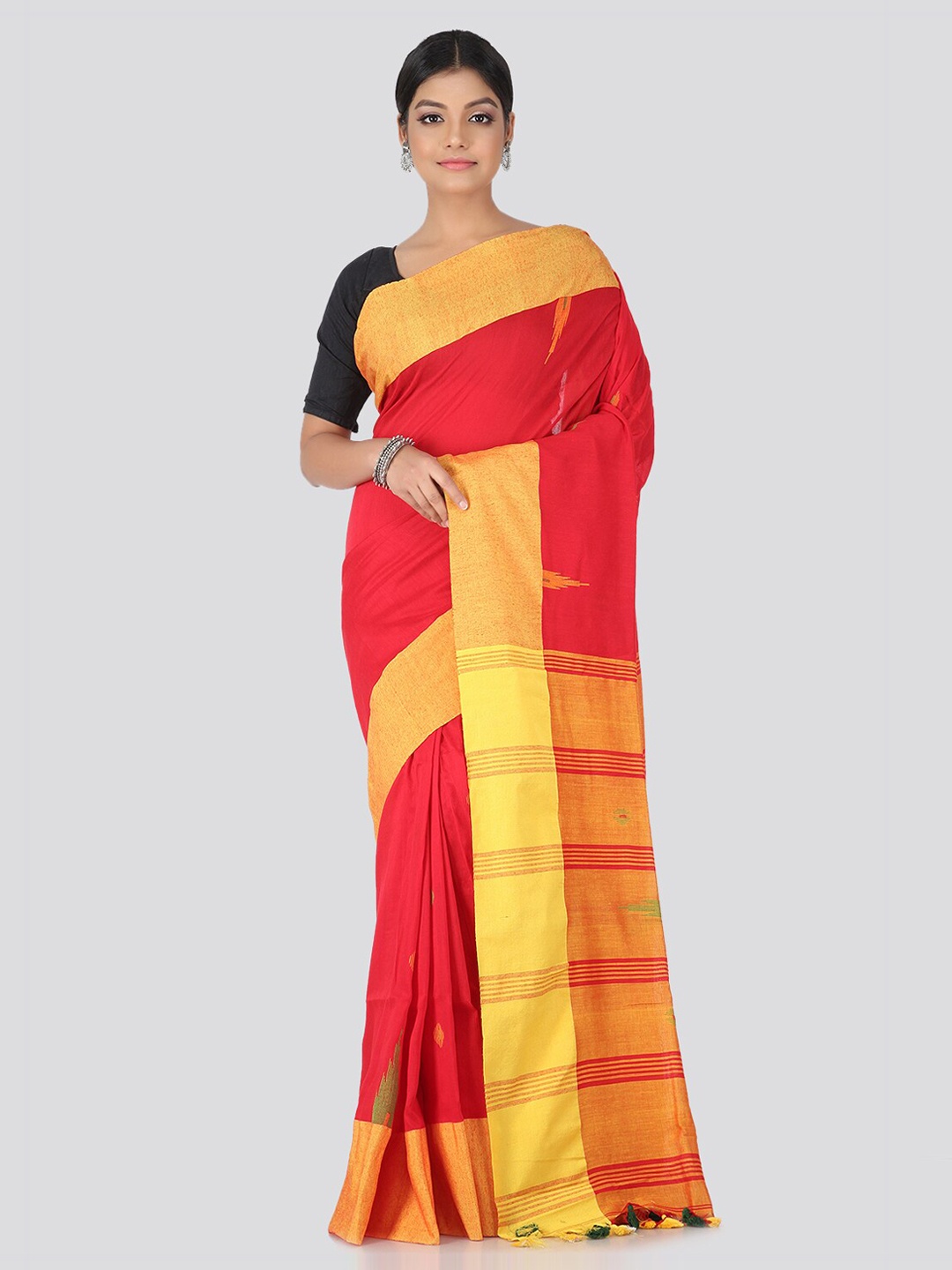 

PinkLoom Red & Yellow Pure Cotton Woven Design Handloom Sustainable Saree