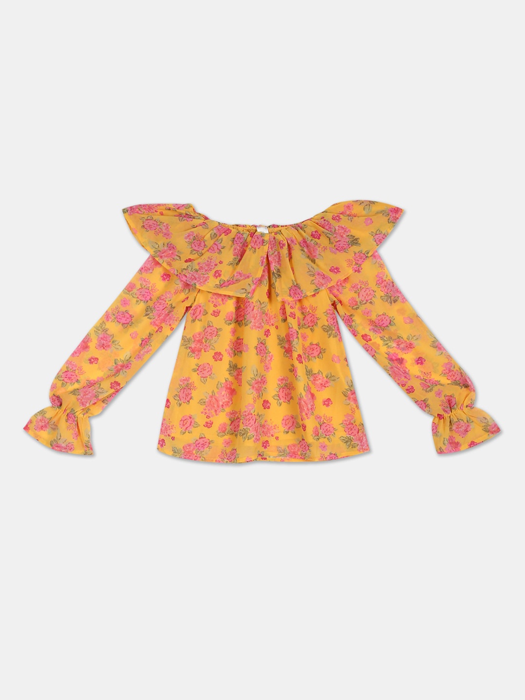 

Cherokee Yellow Floral Printed Bell Sleeves Regular Top