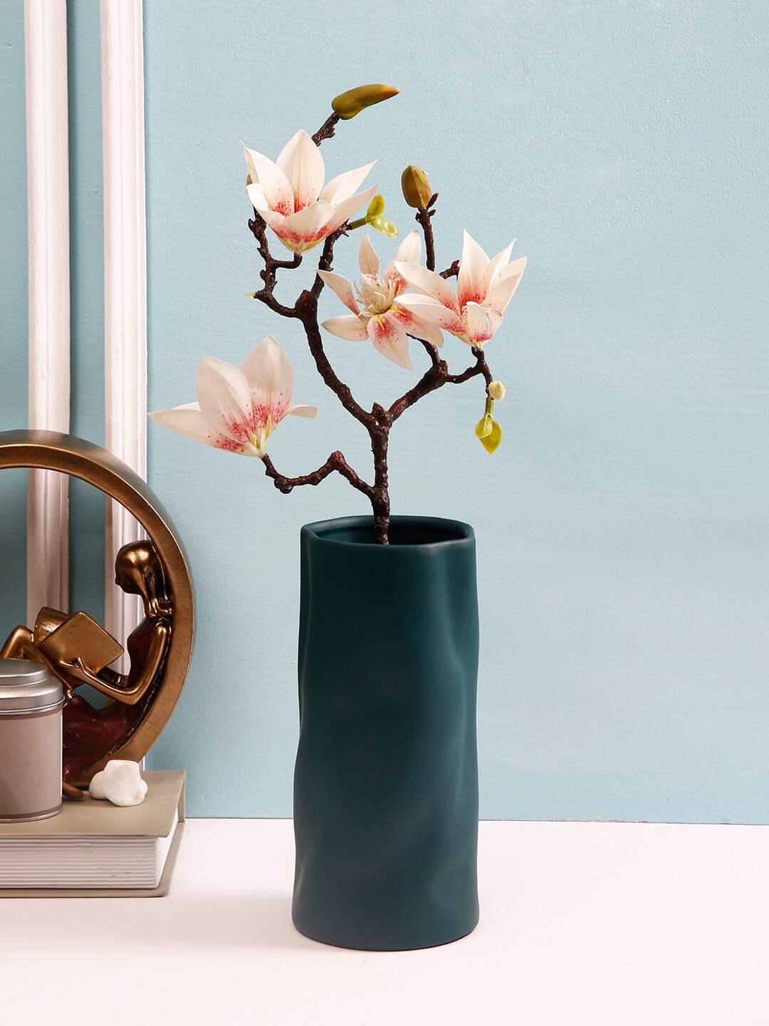 

TAYHAA Teal Green Handcrafted Candle Shape Ceramic Vase