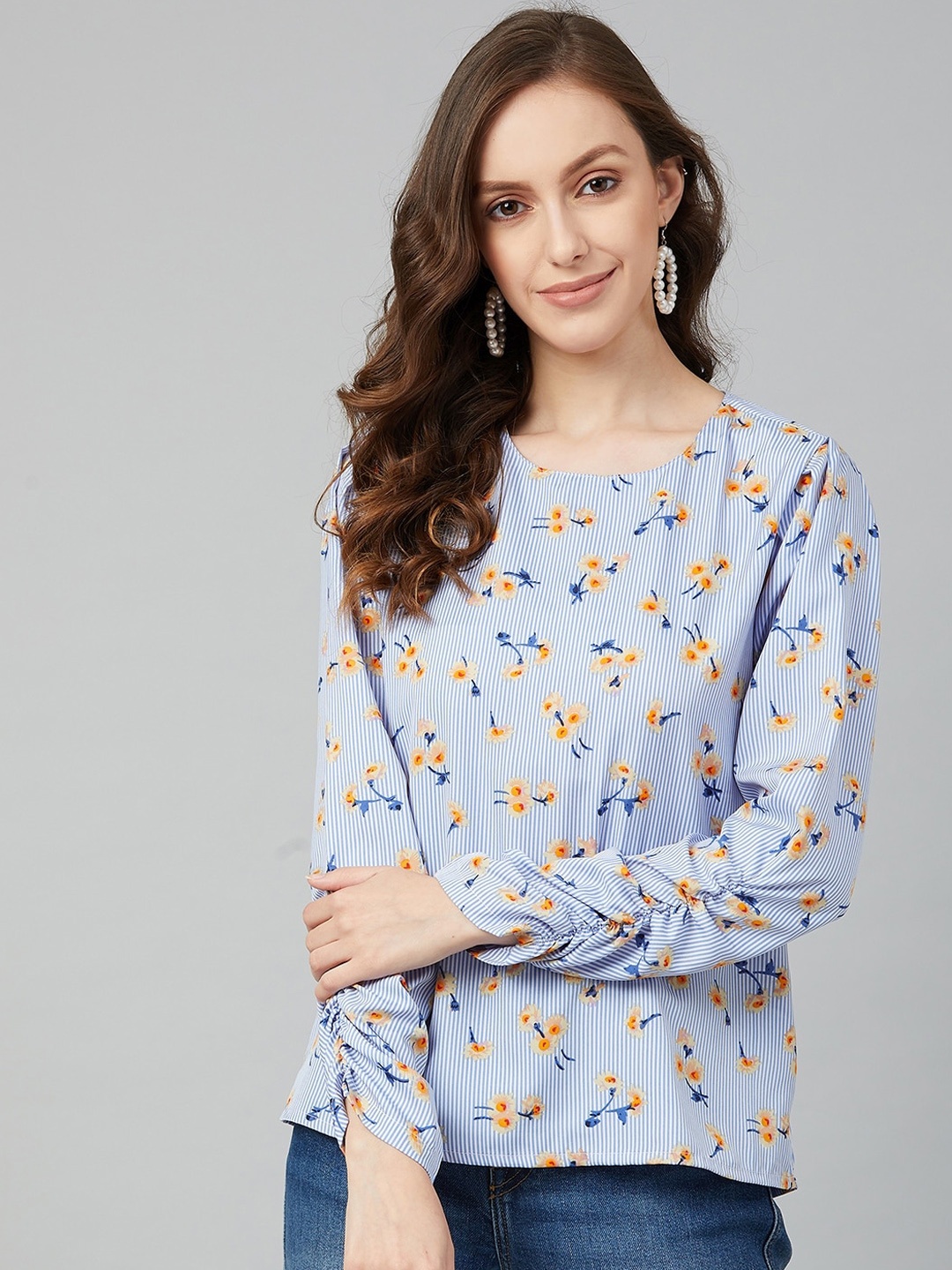 

RARE Women Blue Floral Printed Regular Top
