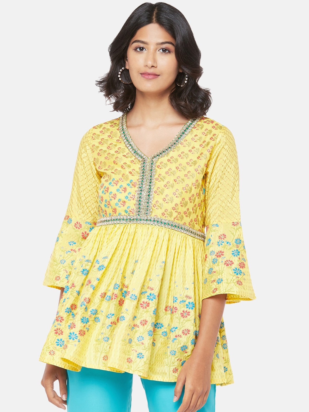 

RANGMANCH BY PANTALOONS Yellow Floral Printed Empire Top