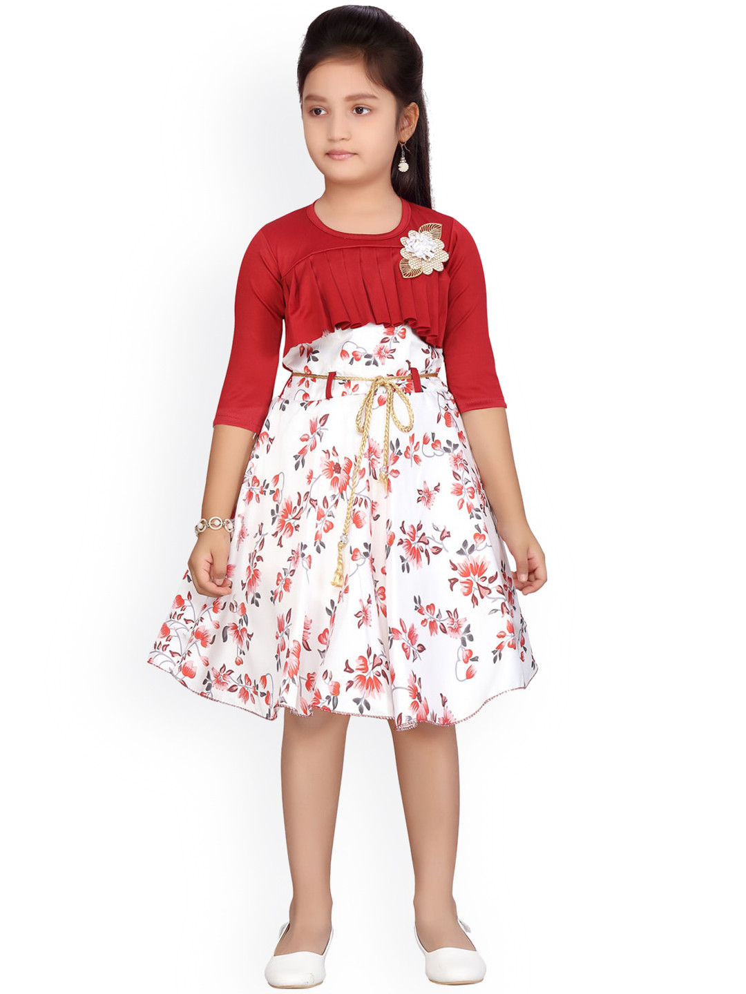 

Aarika Girls Maroon Printed Fit and Flare Dress