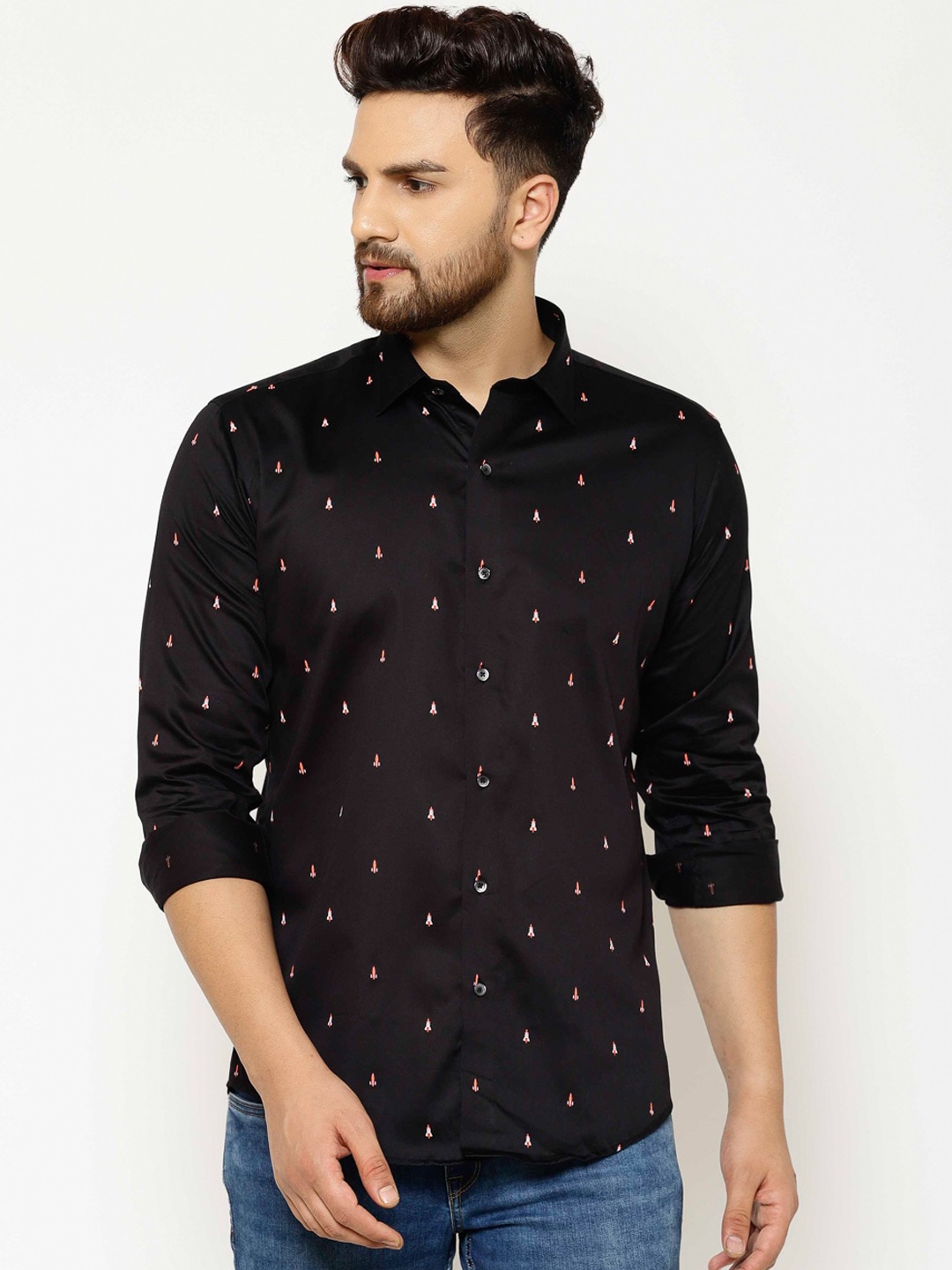 

EPPE Men Black Slim Fit Printed Casual Shirt