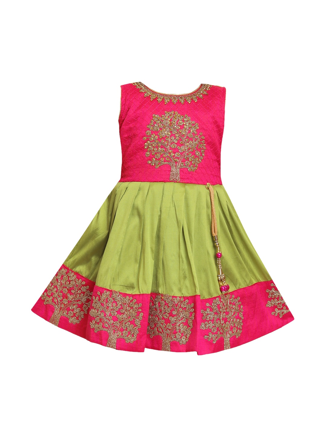 

Wish Karo Girls Green & Pink Embroidered Fit and Flare Dress