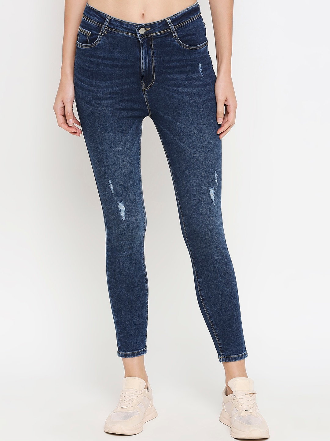

Kraus Jeans Women Blue Super Skinny Fit High-Rise Low Distress Stretchable Jeans