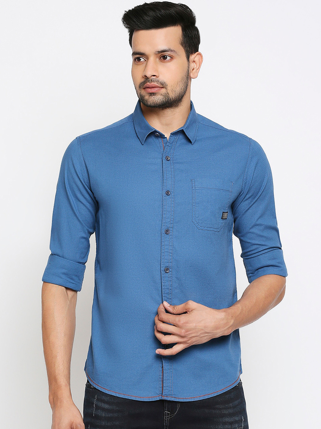 

Mufti Men Blue Slim Fit Solid Casual Cotton Shirt