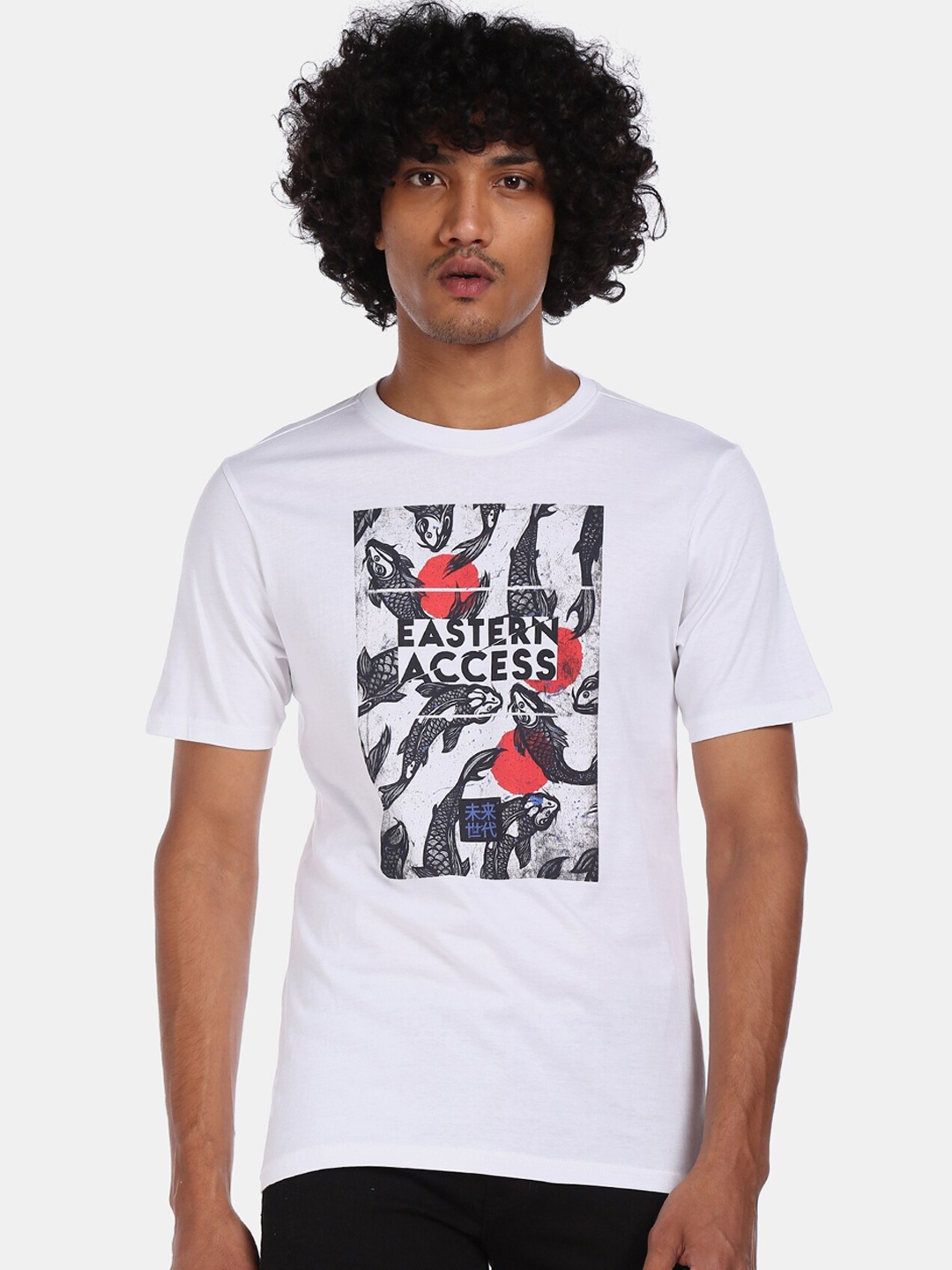 

Colt Men White Grey Printed Round Neck Pure Cotton T-shirt