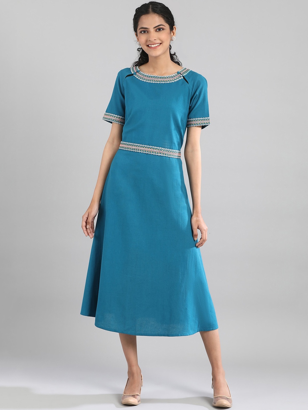 

AURELIA Women Blue Solid A-Line Dress