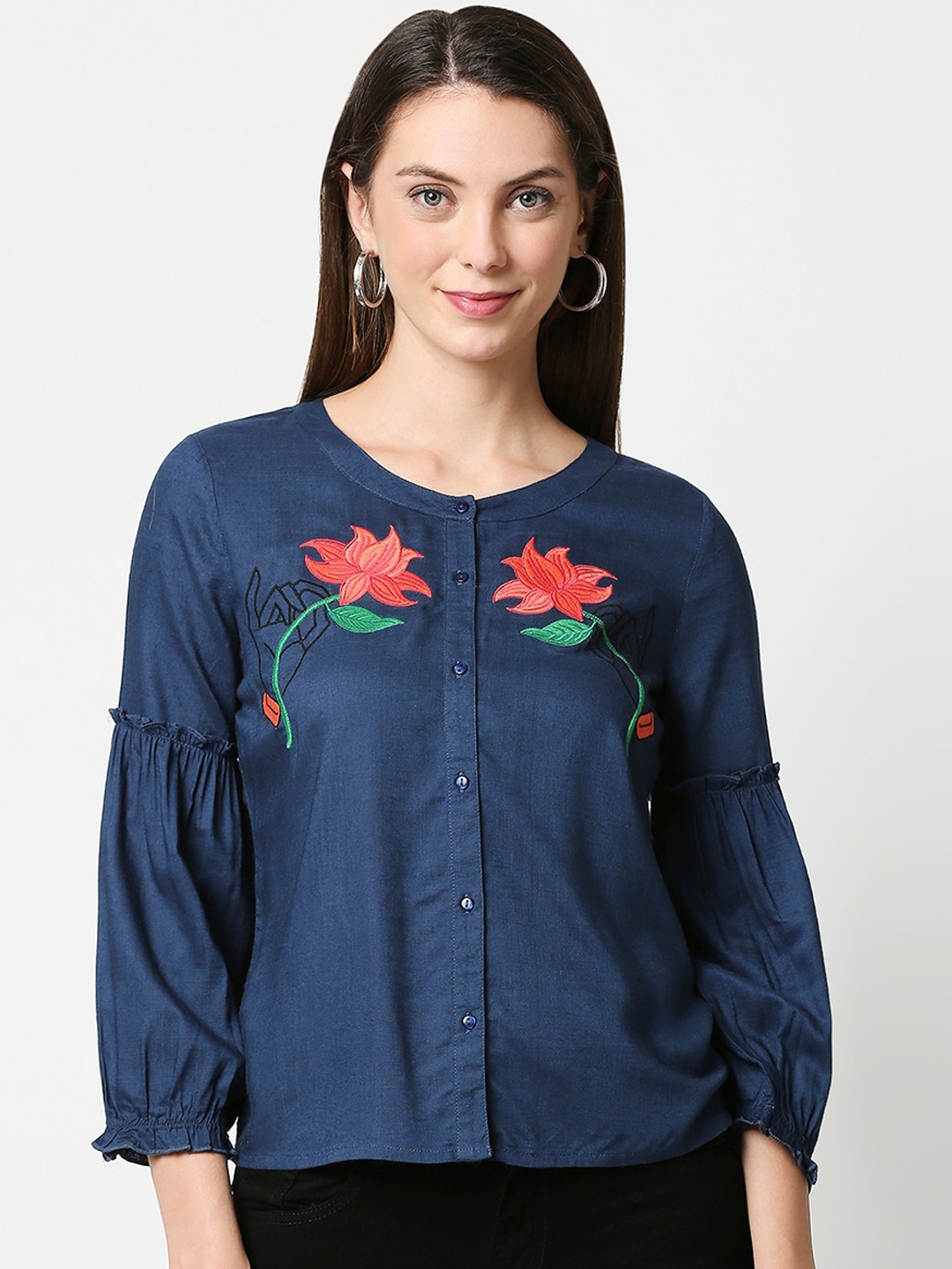 

Bewakoof Navy Blue Pure Cotton Regular Top