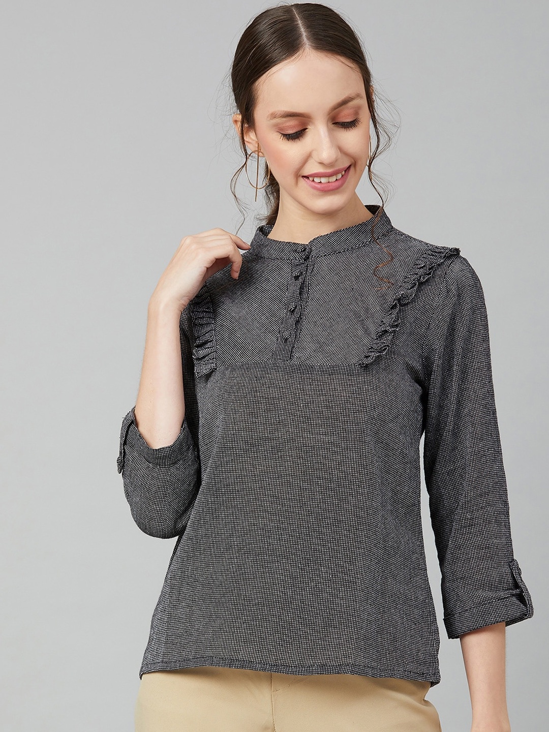 

RARE Charcoal Grey Printed Pure Cotton Regular Top