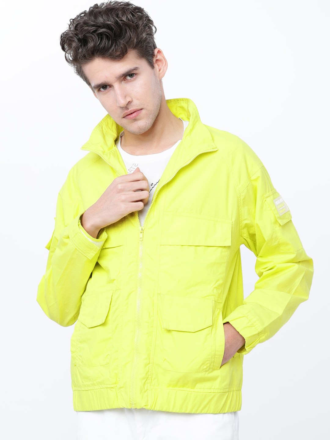 

HIGHLANDER Men Lime Green Printed Lightweight Bomber Jacket