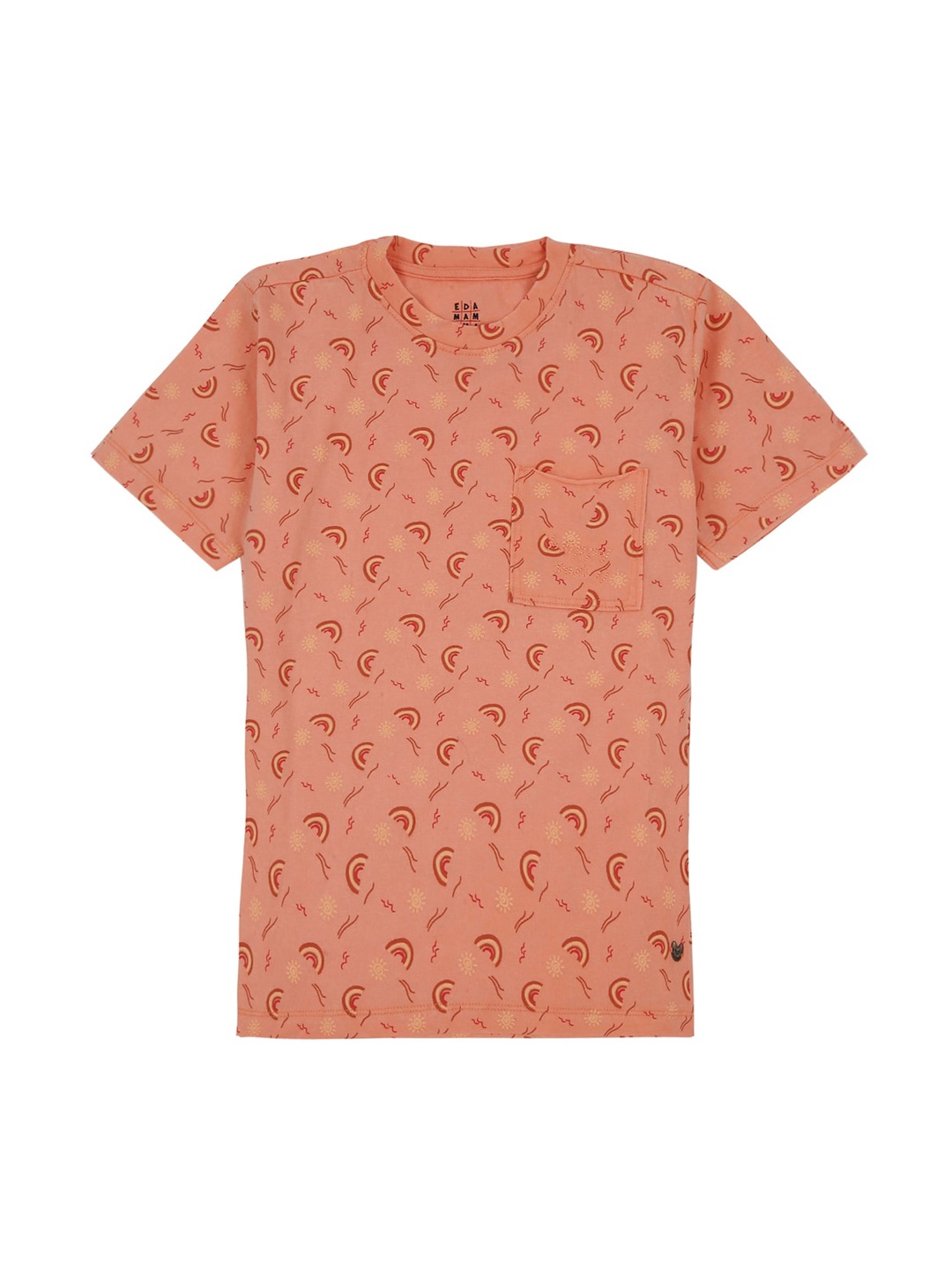 

Ed-a-Mamma Boys Peach-Coloured Orange Printed Round Neck Pure Cotton T-shirt