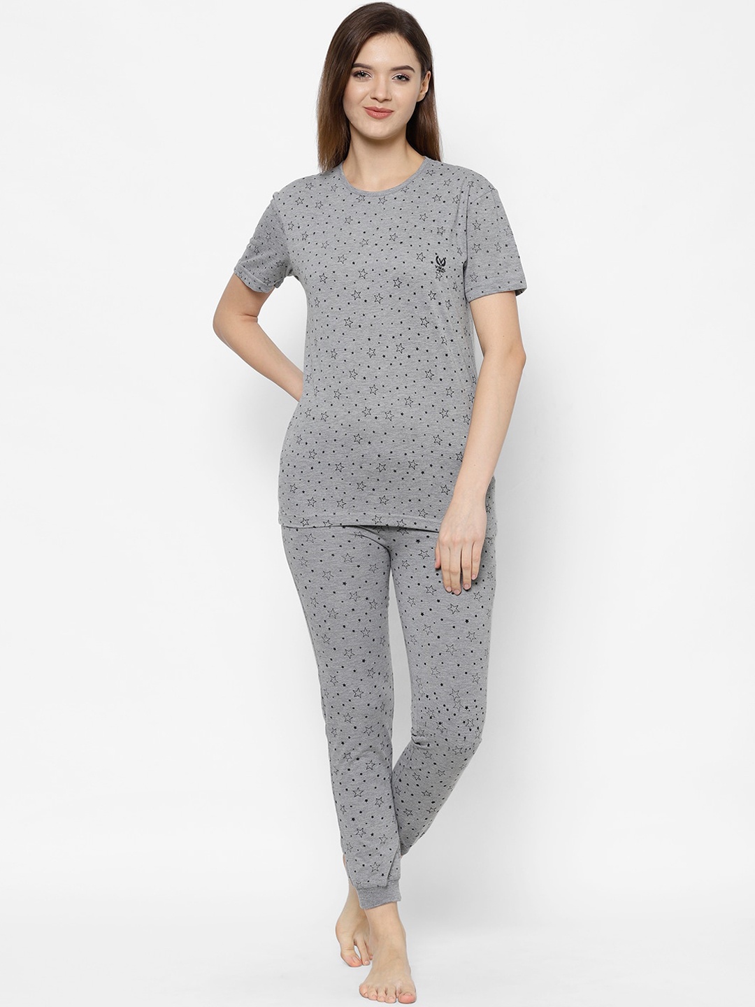 VIMAL JONNEY Women Grey & Black Printed Night Suit