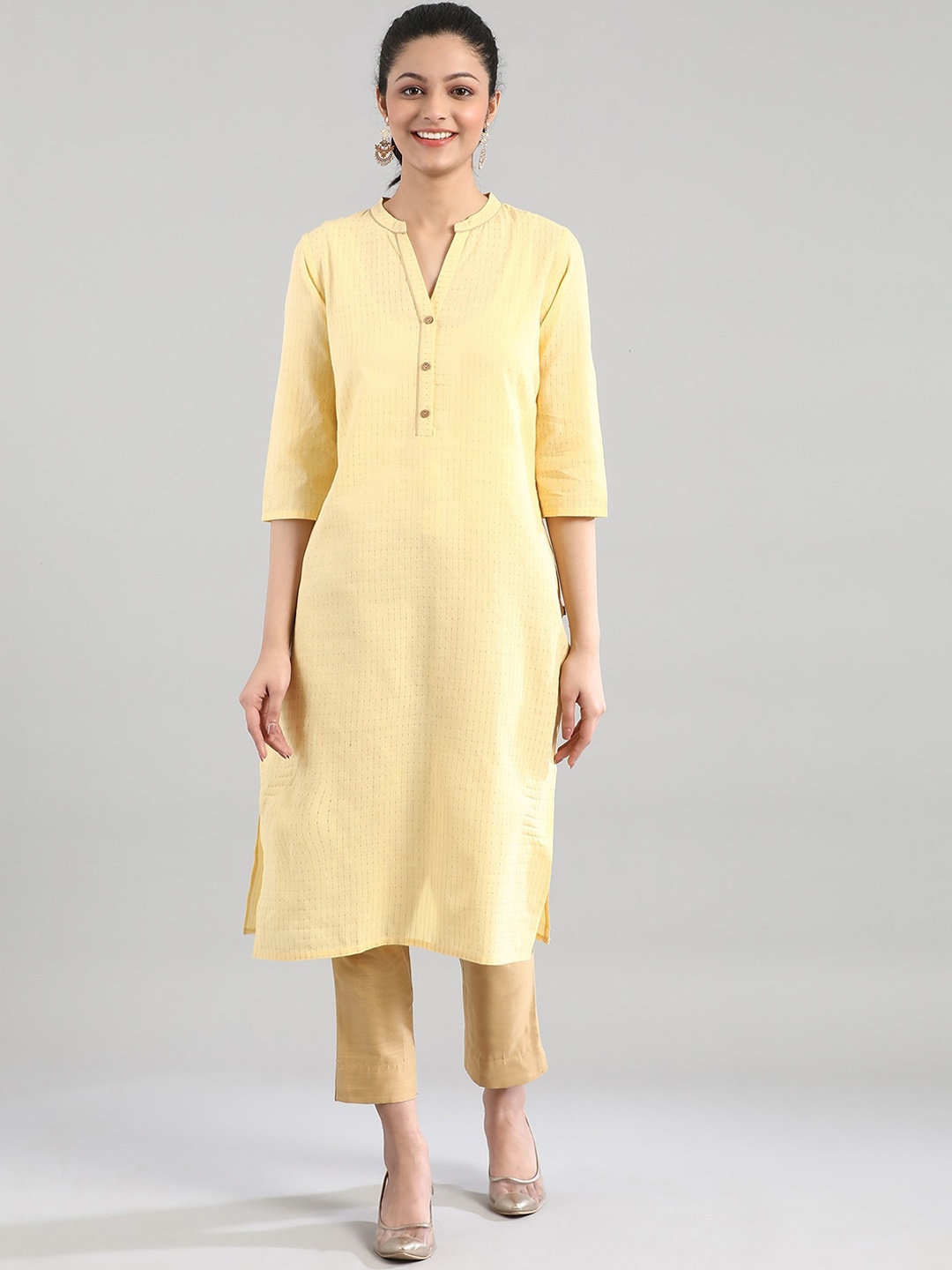 

AURELIA Women Yellow Striped Kurta
