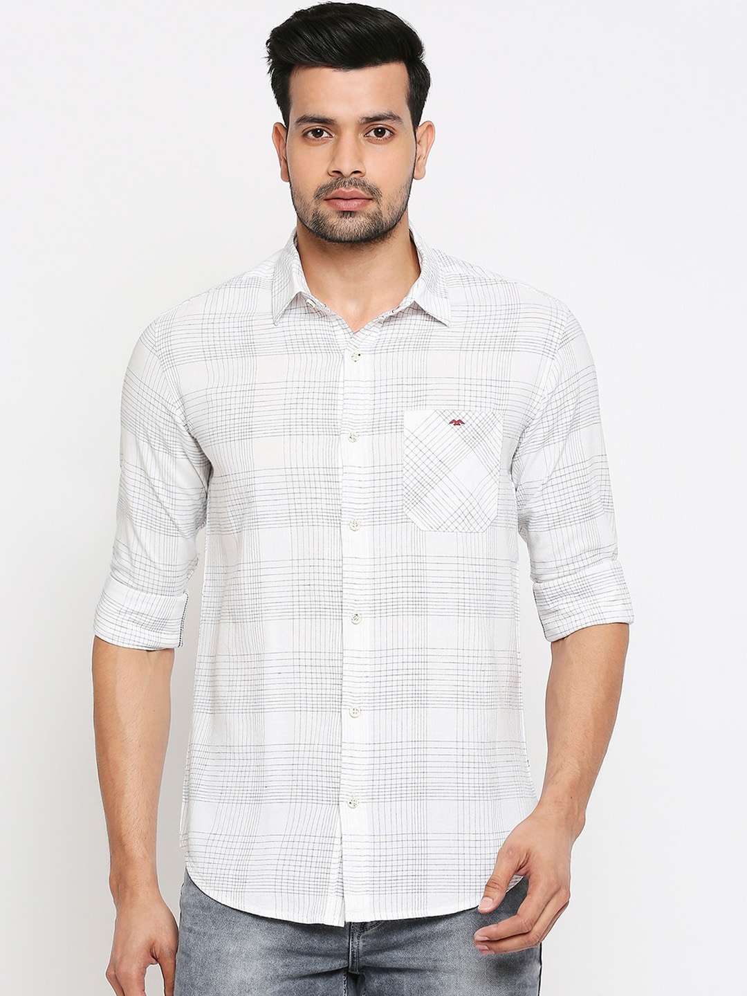 

Mufti Men White Slim Fit Checked Casual Shirt