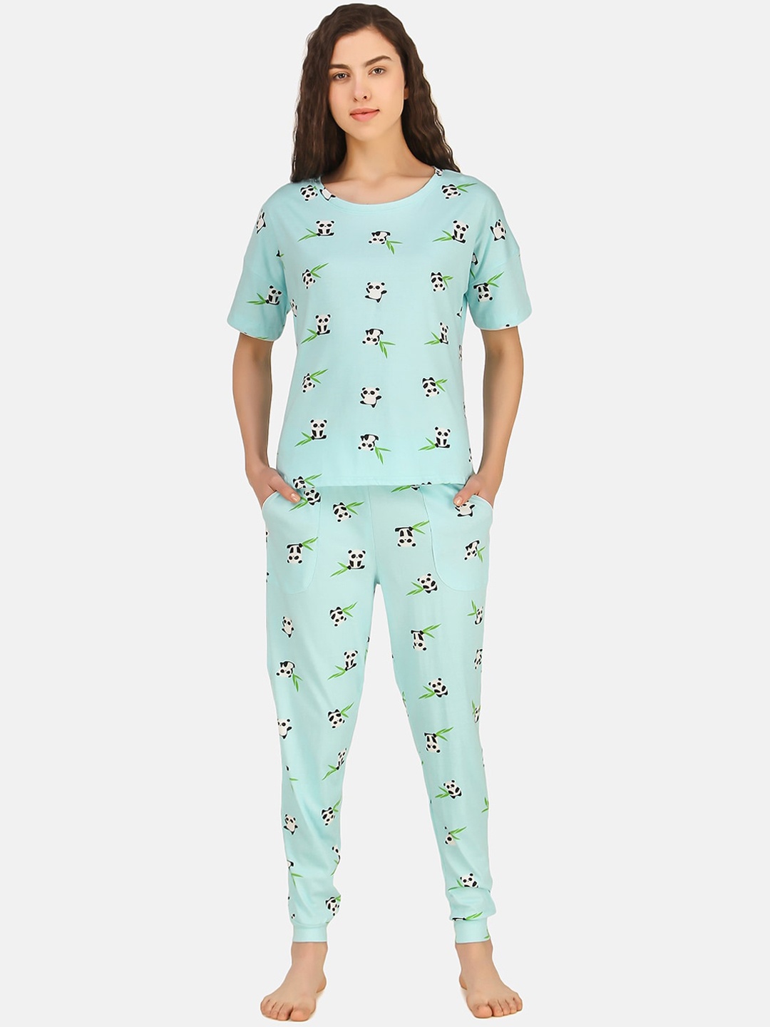 

Masha Women Blue & Black Printed Night suit
