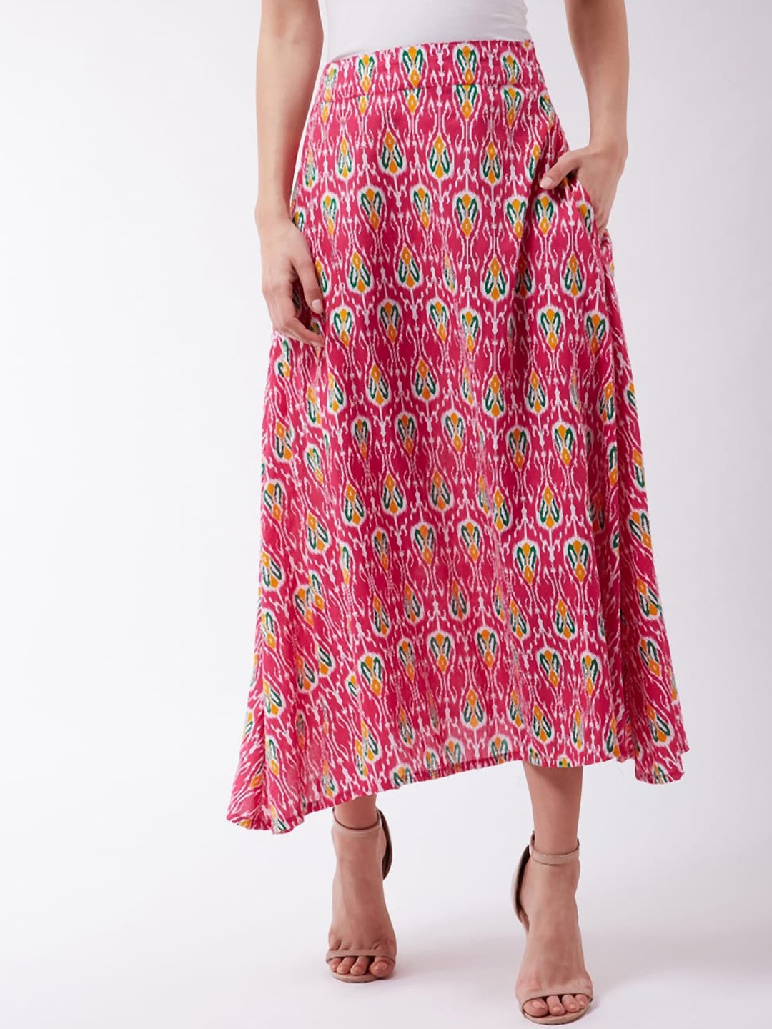 

InWeave Women Pink & Green Printed Flared Midi Skirt