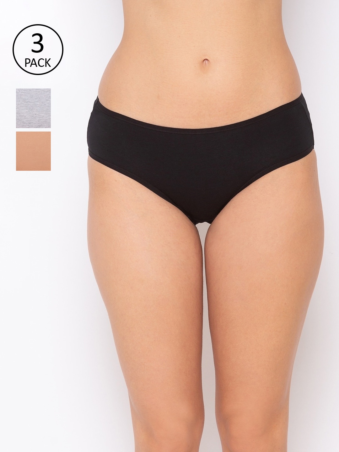 Candyskin Women Pack of 3 Solid Hipster Briefs CSHIN01, Black
