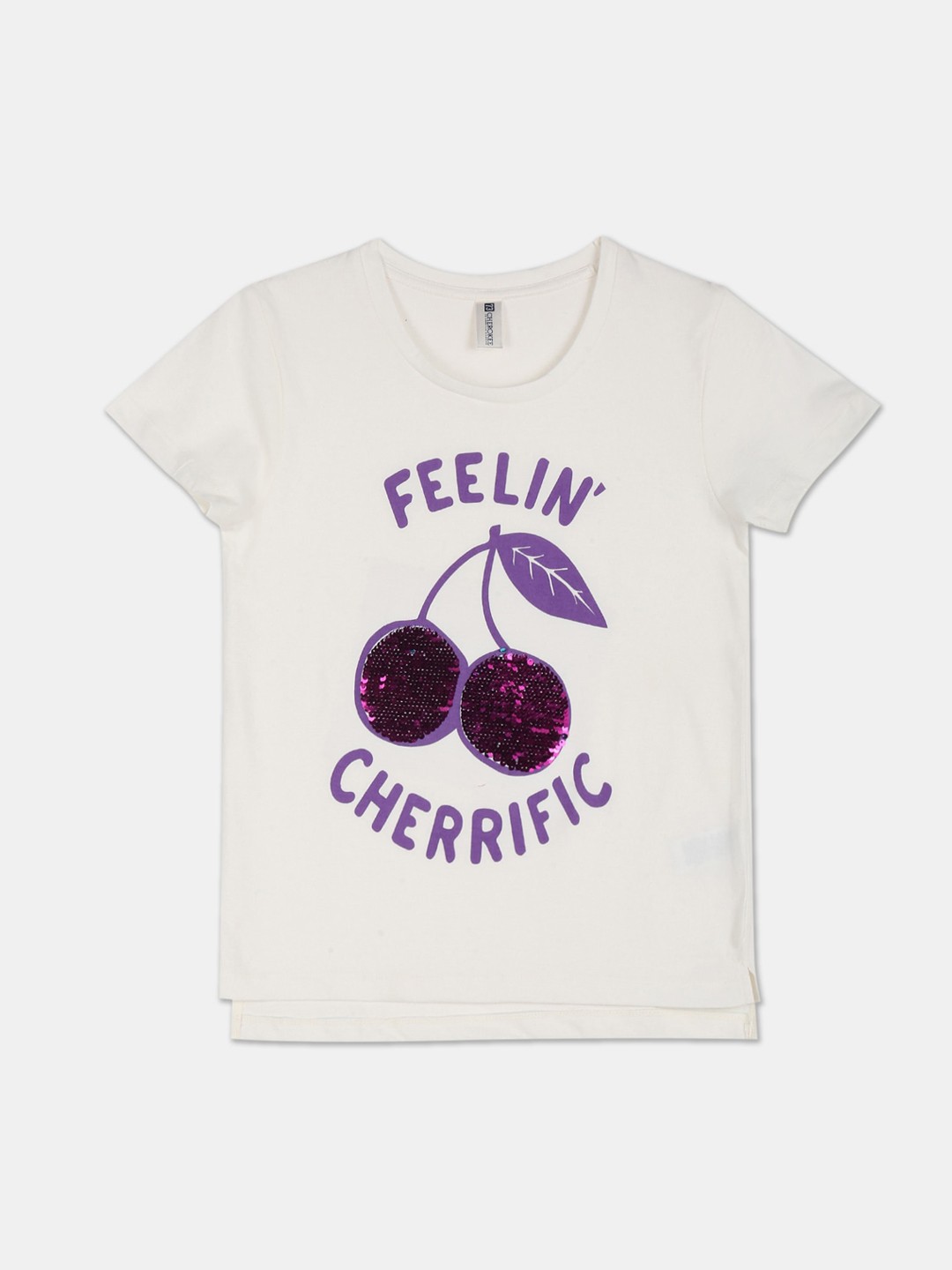 

Cherokee Girls White Flippy Sequinned Round Neck T-shirt
