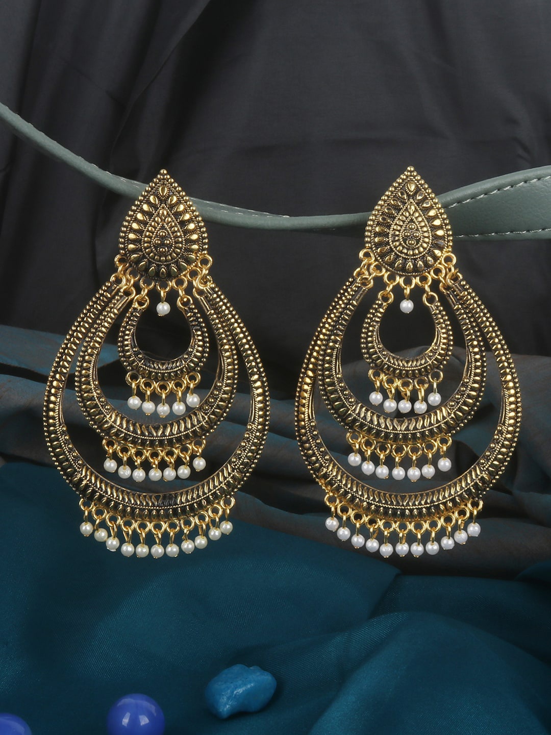 

ANIKAS CREATION Gold-Toned Crescent Shaped Antique Chandbalis