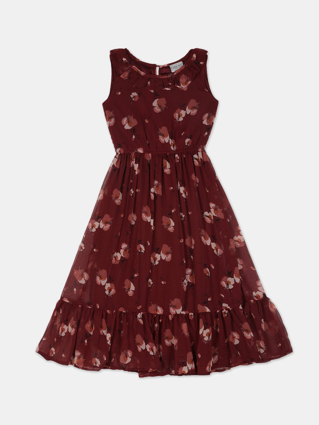 

Cherokee Girls Maroon Printed Maxi Dress