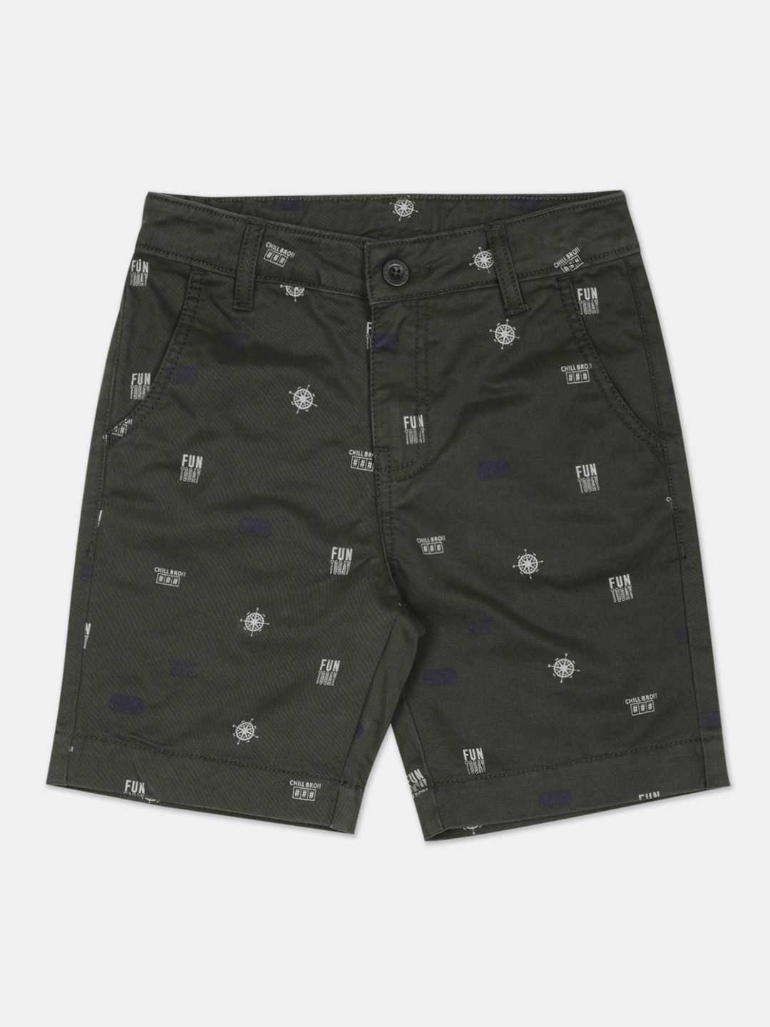 

Cherokee Boys Olive Green Printed Regular Fit Chino Shorts