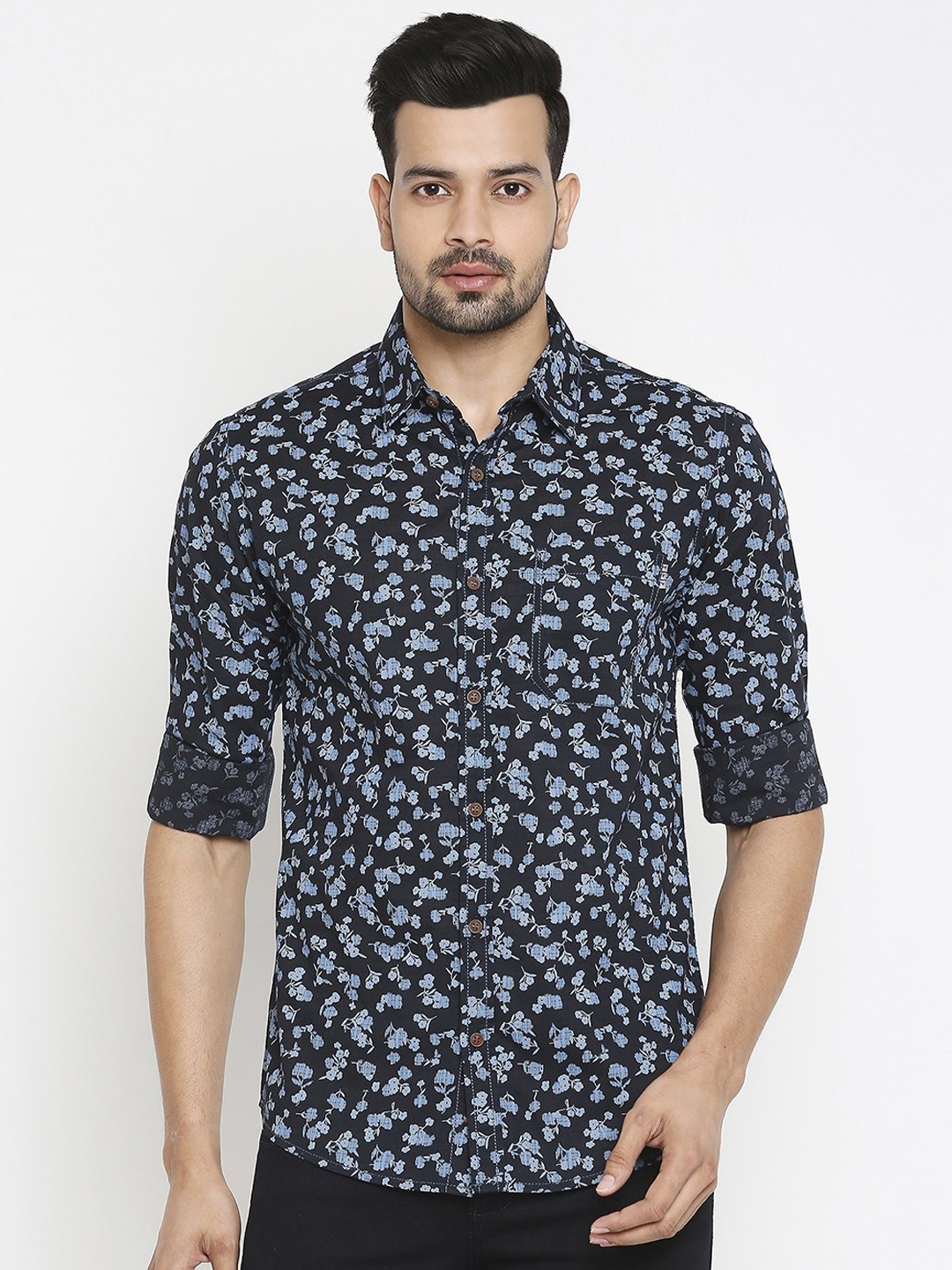 

Mufti Men Navy Blue Slim Fit Printed Casual Shirt
