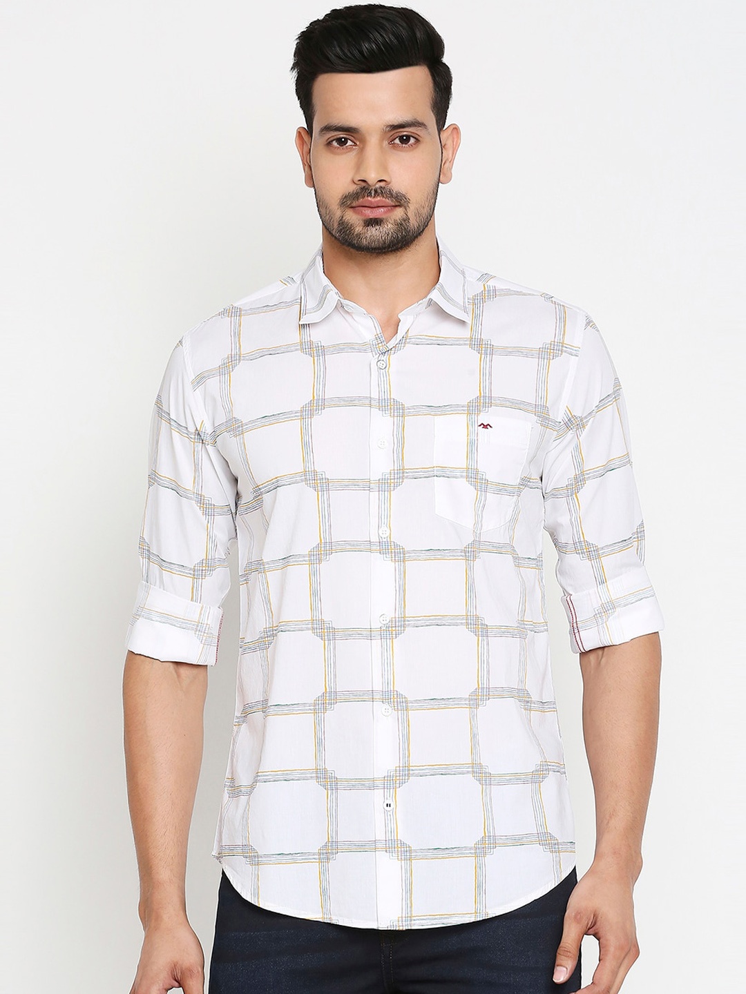 

Mufti Men Off-White Slim Fit Checked Casual Shirt